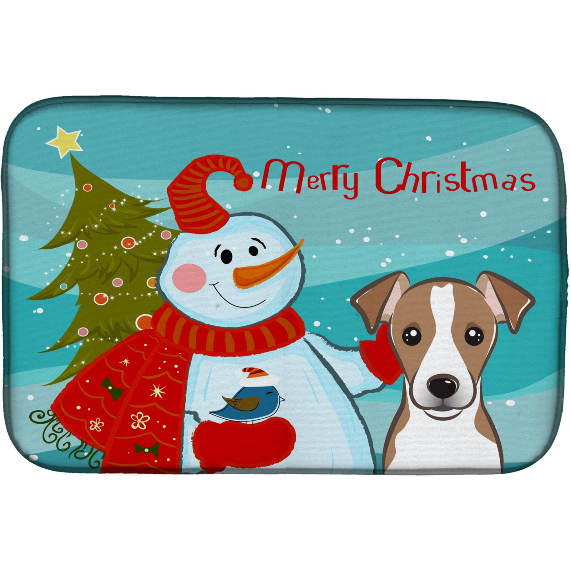 &quotCaroline's Treasures Snowman with Jack Russell Terrier Dish Drying Mat, 14"" x 21"""