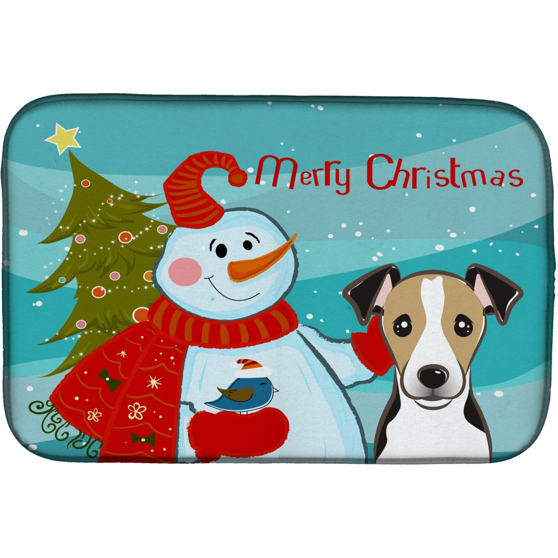 &quotCaroline's Treasures Snowman with Jack Russell Terrier Dish Drying Mat, 14"" x 21"""