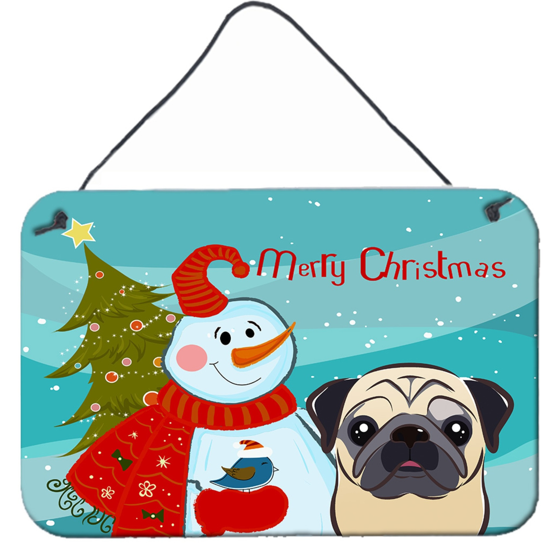 &quotCaroline's Treasures Snowman with Fawn Pug Wall or Door Hanging Prints BB1882DS812, 8HX12W"