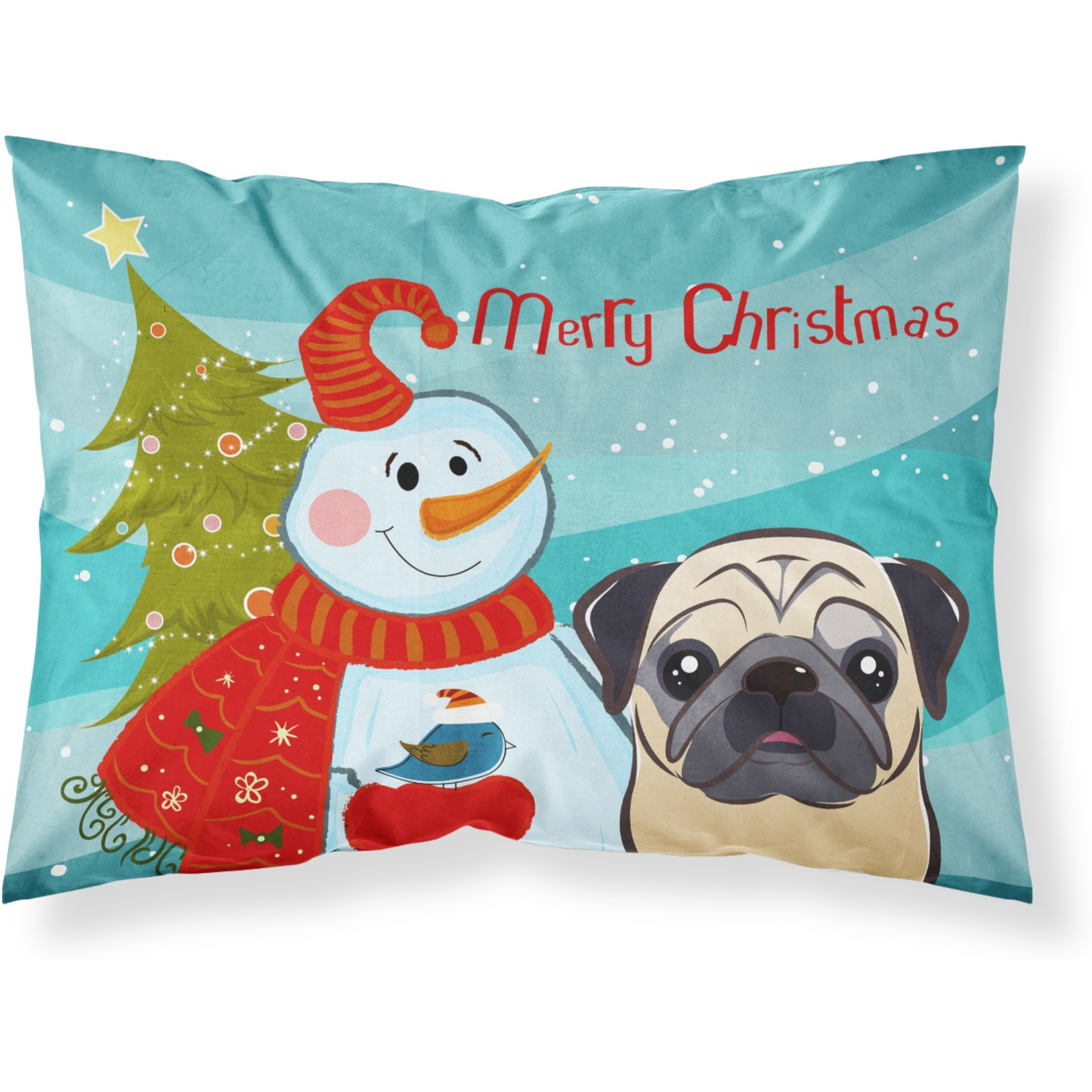 &quotCaroline's Treasures BB1882PILLOWCASE Snowman with Fawn Pug Fabric Standard Pillowcase, Large, Multicolor"
