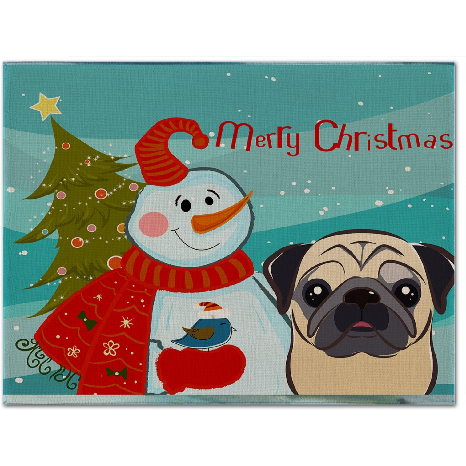 &quotCaroline's Treasures BB1882PLMT Snowman With Fawn Pug Fabric Placemat, Multicolor"