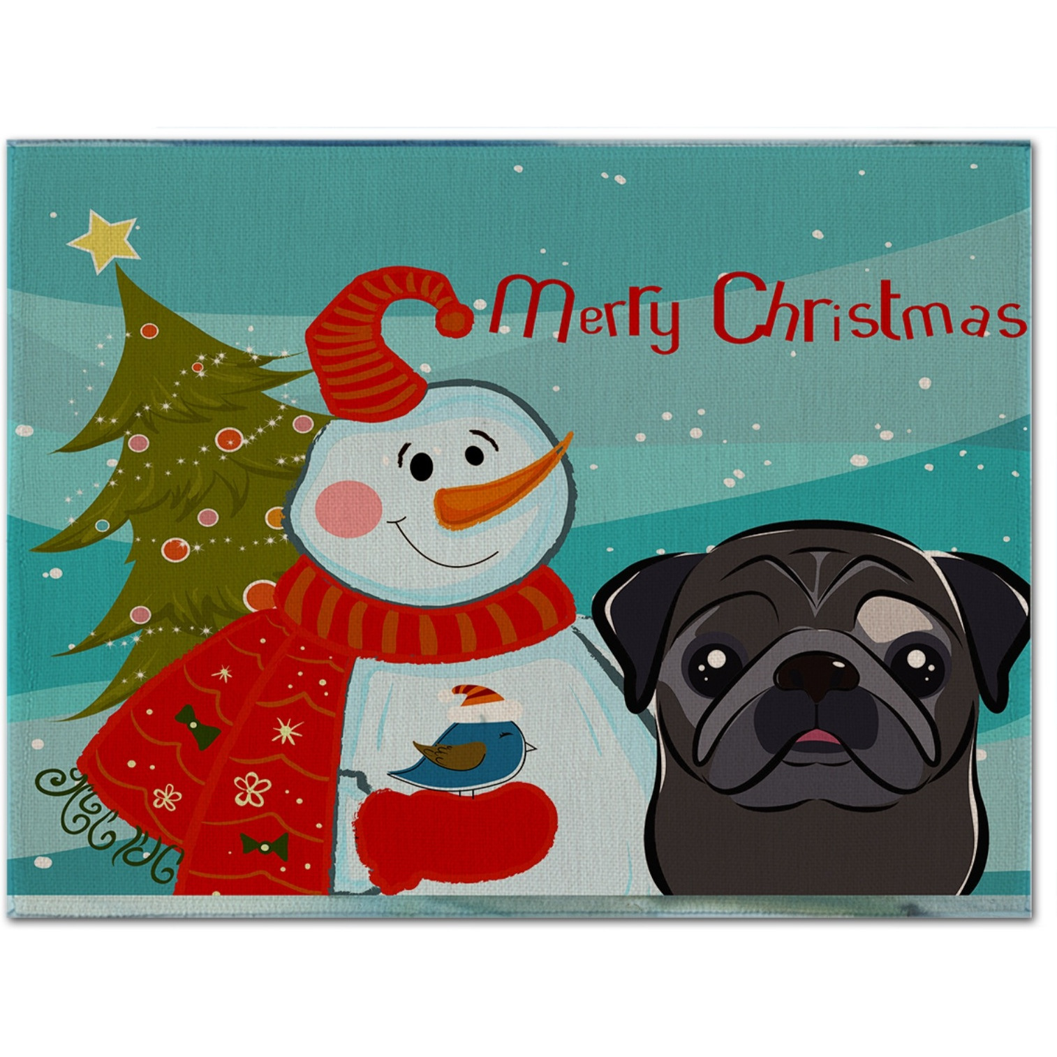 &quotCaroline's Treasures BB1883PLMT Snowman With Black Pug Fabric Placemat, Multicolor"