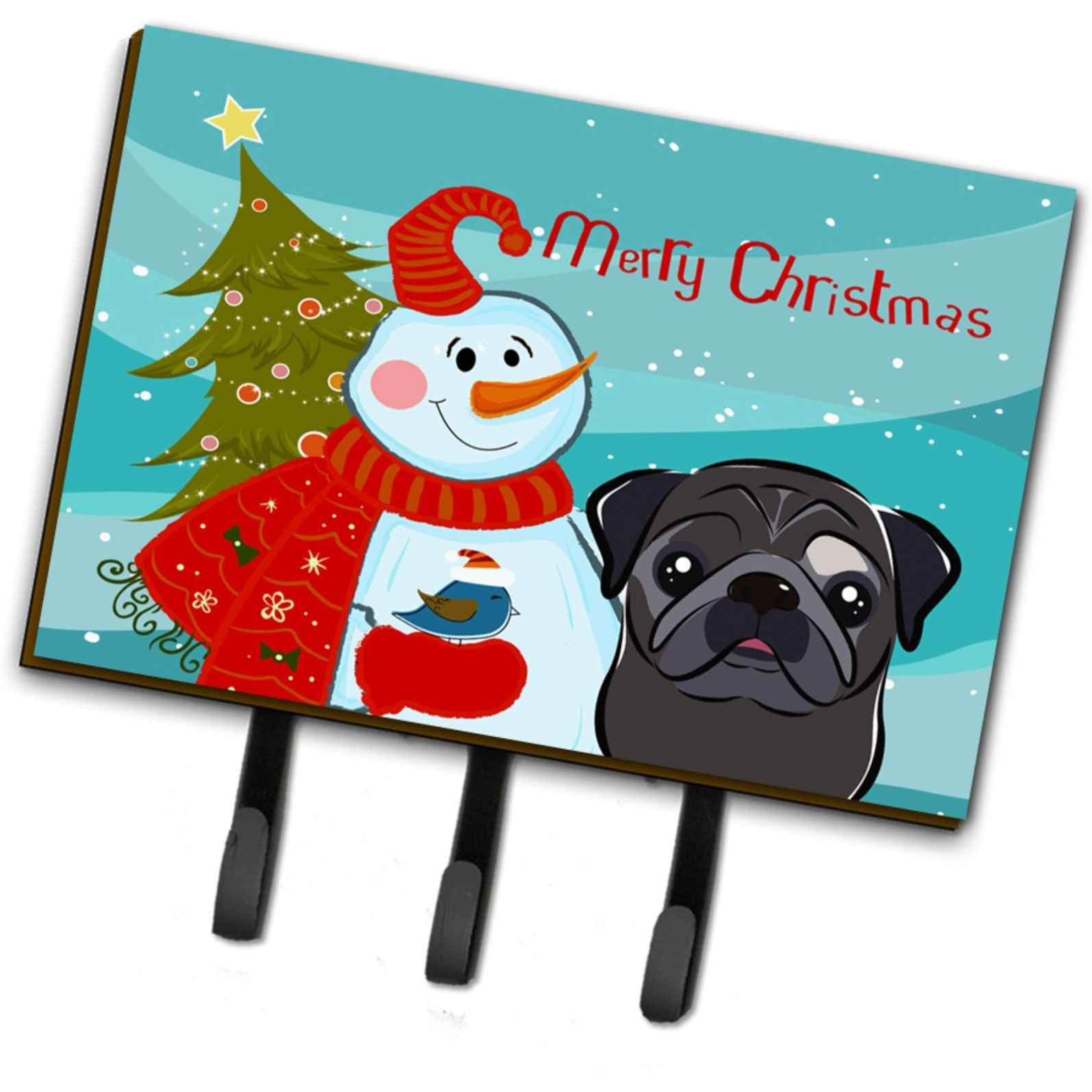 &quotCaroline's Treasures BB1883TH68 Snowman with Black Pug Leash or Key Holder, Large, Multicolor"