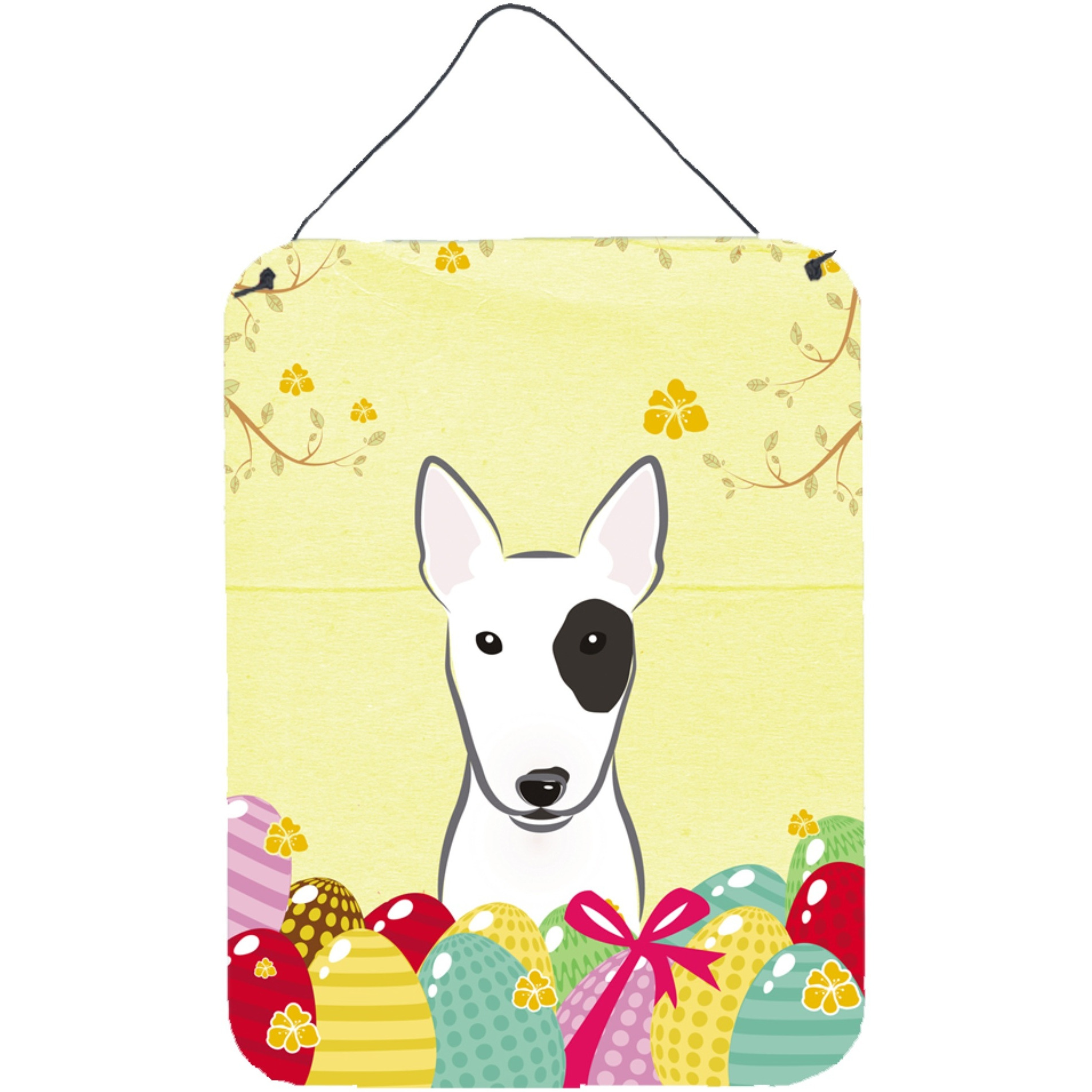 &quotCaroline's Treasures Bull Terrier Easter Egg Hunt Wall or Door Hanging Prints BB1891DS1216, 16HX12W, Multicolor"