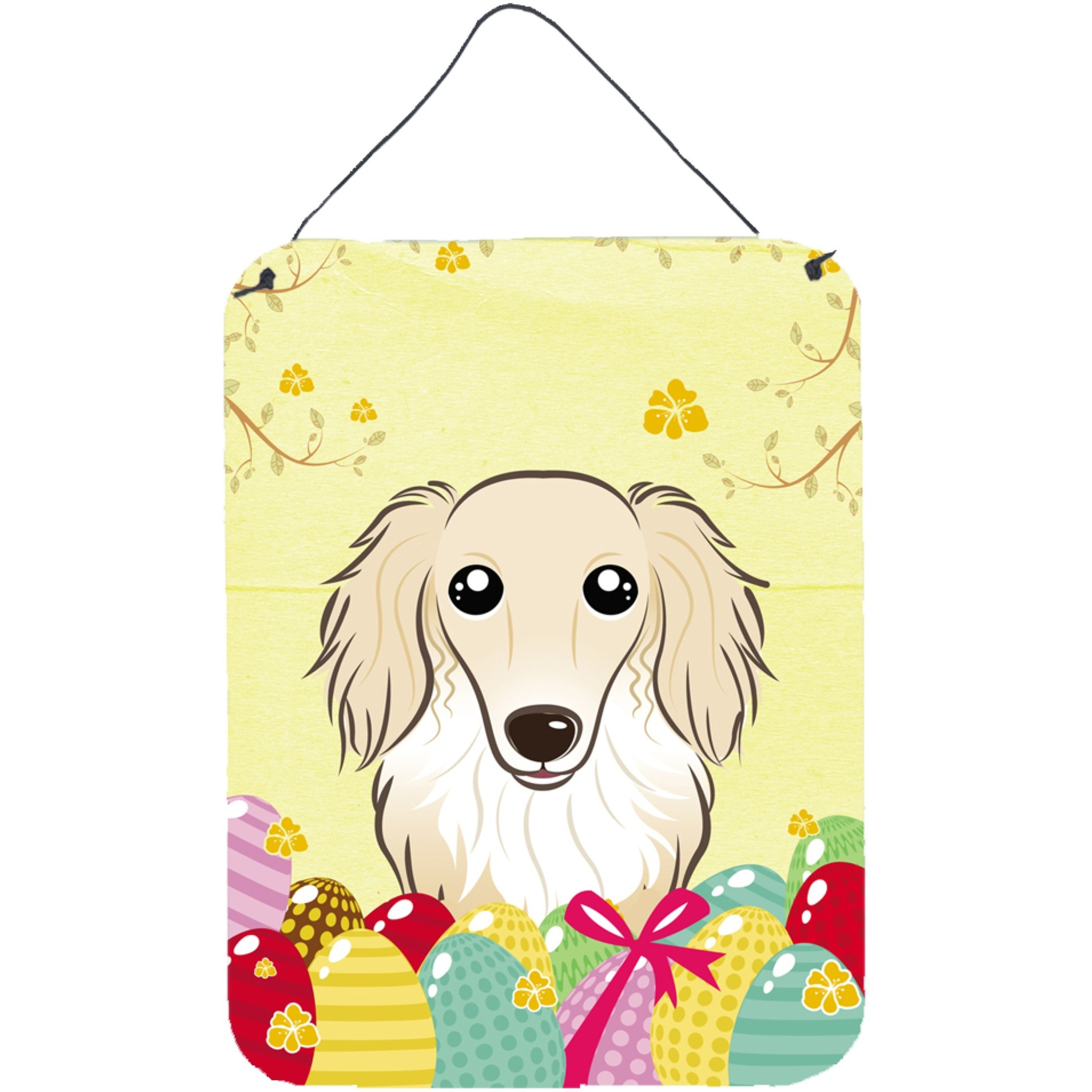 &quotCaroline's Treasures Longhair Creme Dachshund Easter Egg Hunt Wall or Door Hanging Prints BB1894DS1216, 16HX12W, Multicolor"