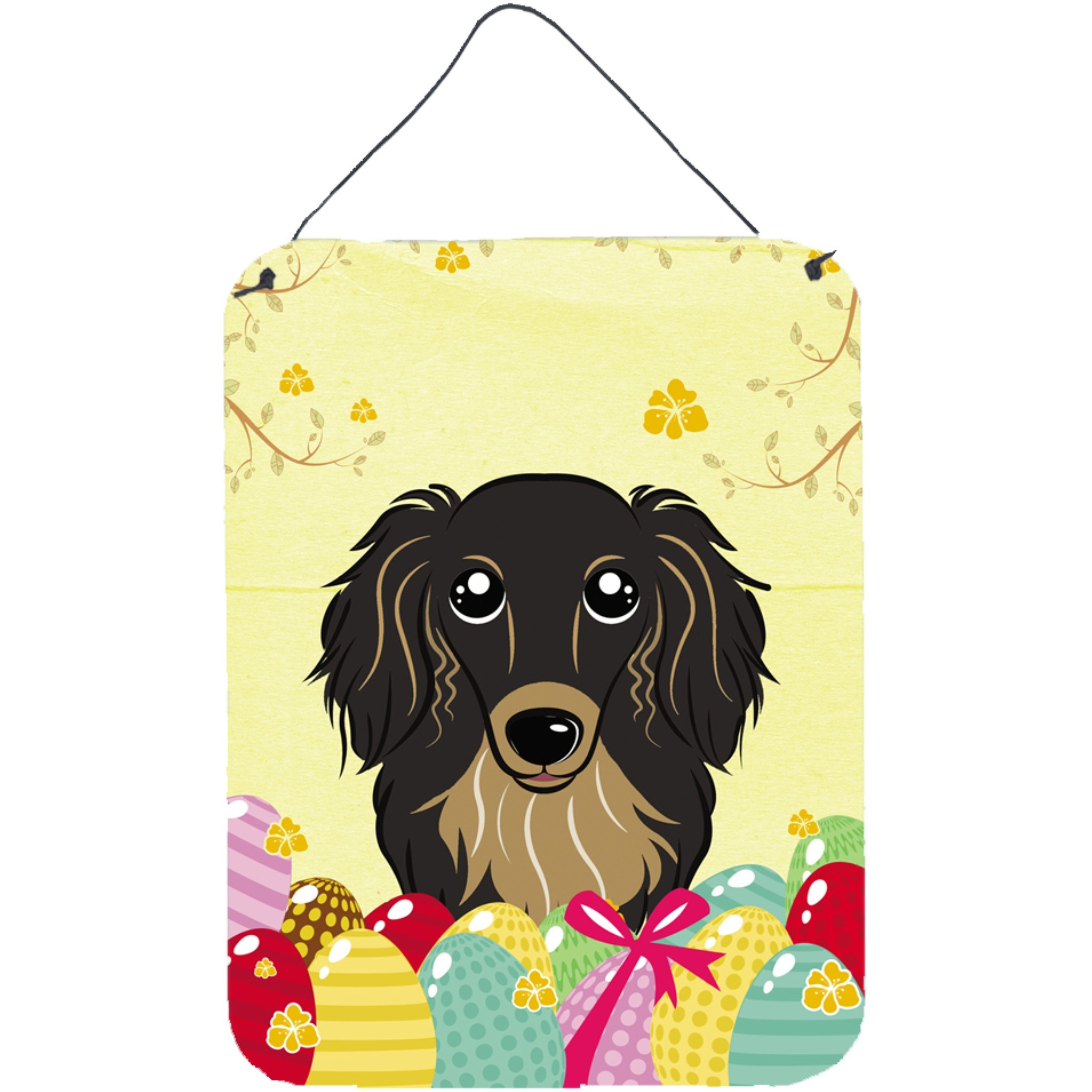 &quotCaroline's Treasures Longhair Black and Tan Dachshund Easter Egg Hunt Wall or Door Hanging Prints BB1895DS1216, 16HX12W, Multicolor"