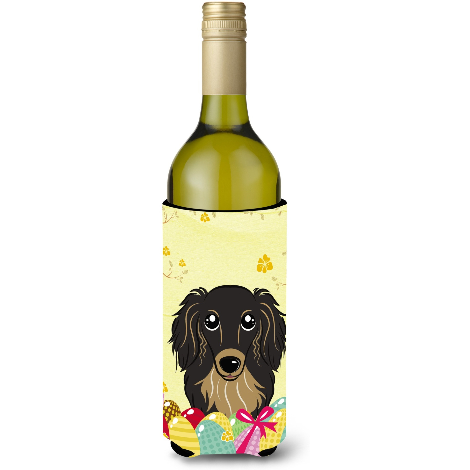 &quotCaroline's Treasures BB1895LITERK "&quotLonghair Black and Tan Dachshund Easter Egg Hunt"" Wine Bottle Hugger Koozie, 750ml, Multicolor"