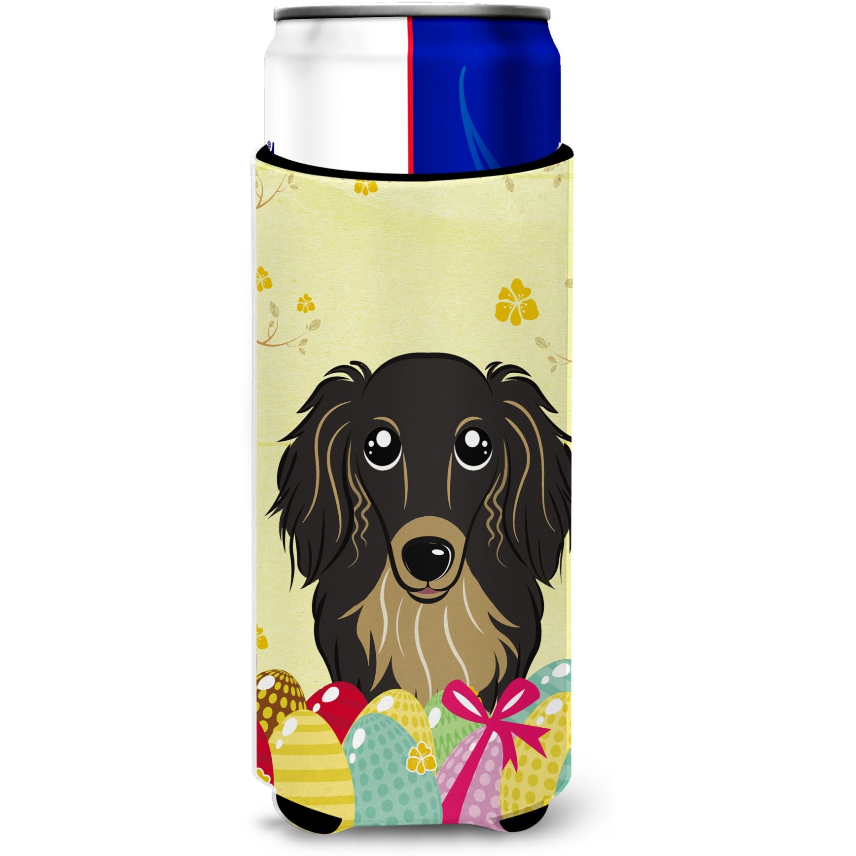 &quotCaroline's Treasures BB1895MUK "&quotLonghair Black and Tan Dachshund Easter Egg Hunt Michelob Ultra Koozies for Slim Cans, Multicolor"