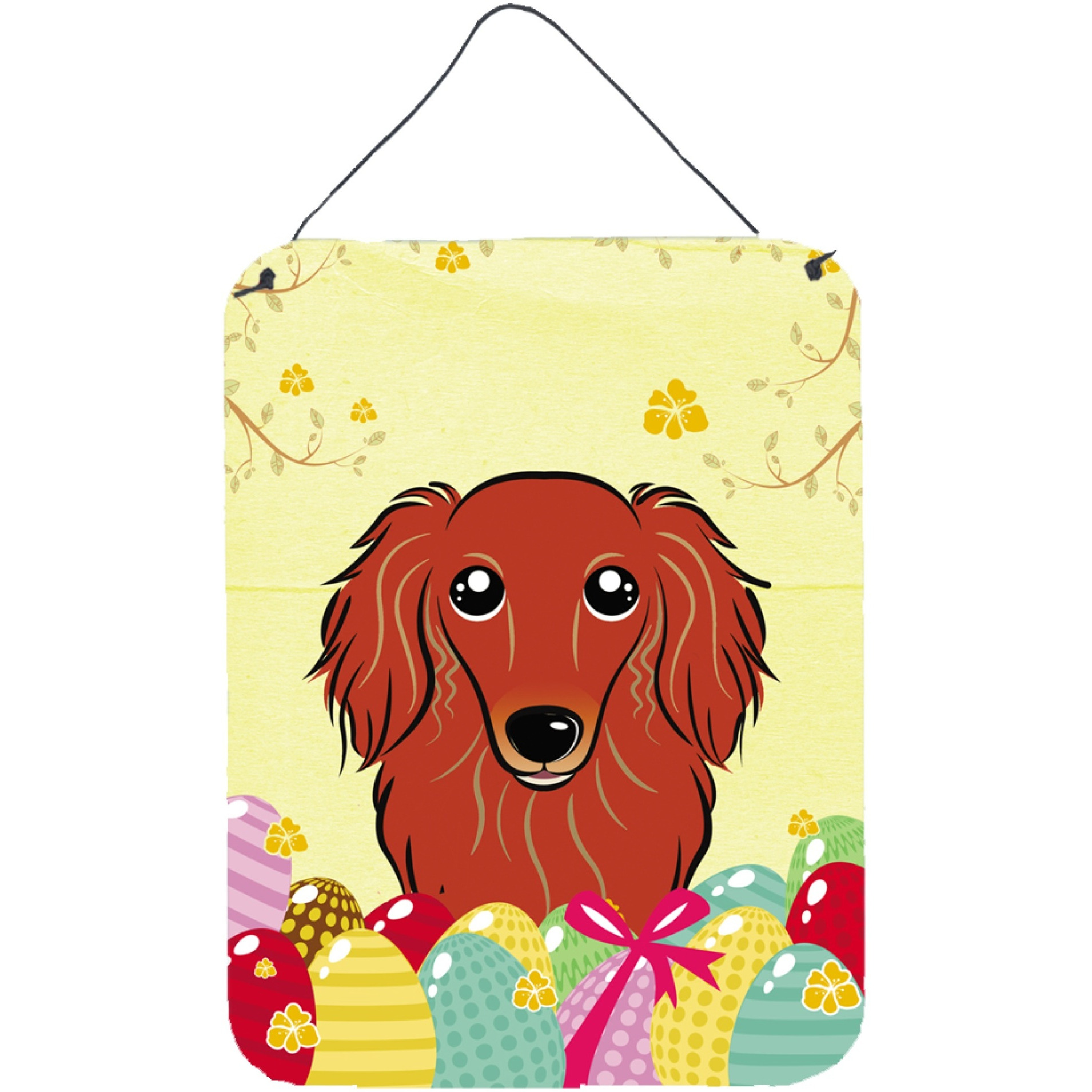 &quotCaroline's Treasures Longhair Red Dachshund Easter Egg Hunt Wall or Door Hanging Prints BB1896DS1216, 16HX12W, Multicolor"