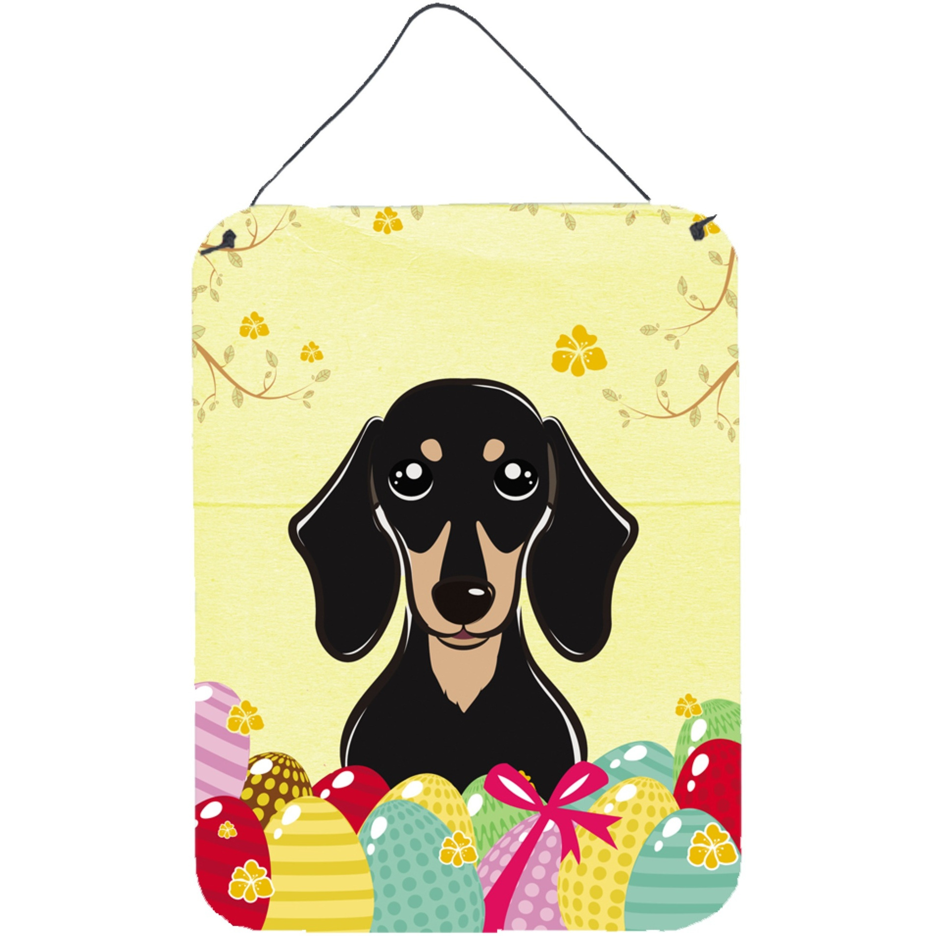 &quotCaroline's Treasures Smooth Black and Tan Dachshund Easter Egg Hunt Wall or Door Hanging Prints BB1897DS1216, 16HX12W, Multicolor"