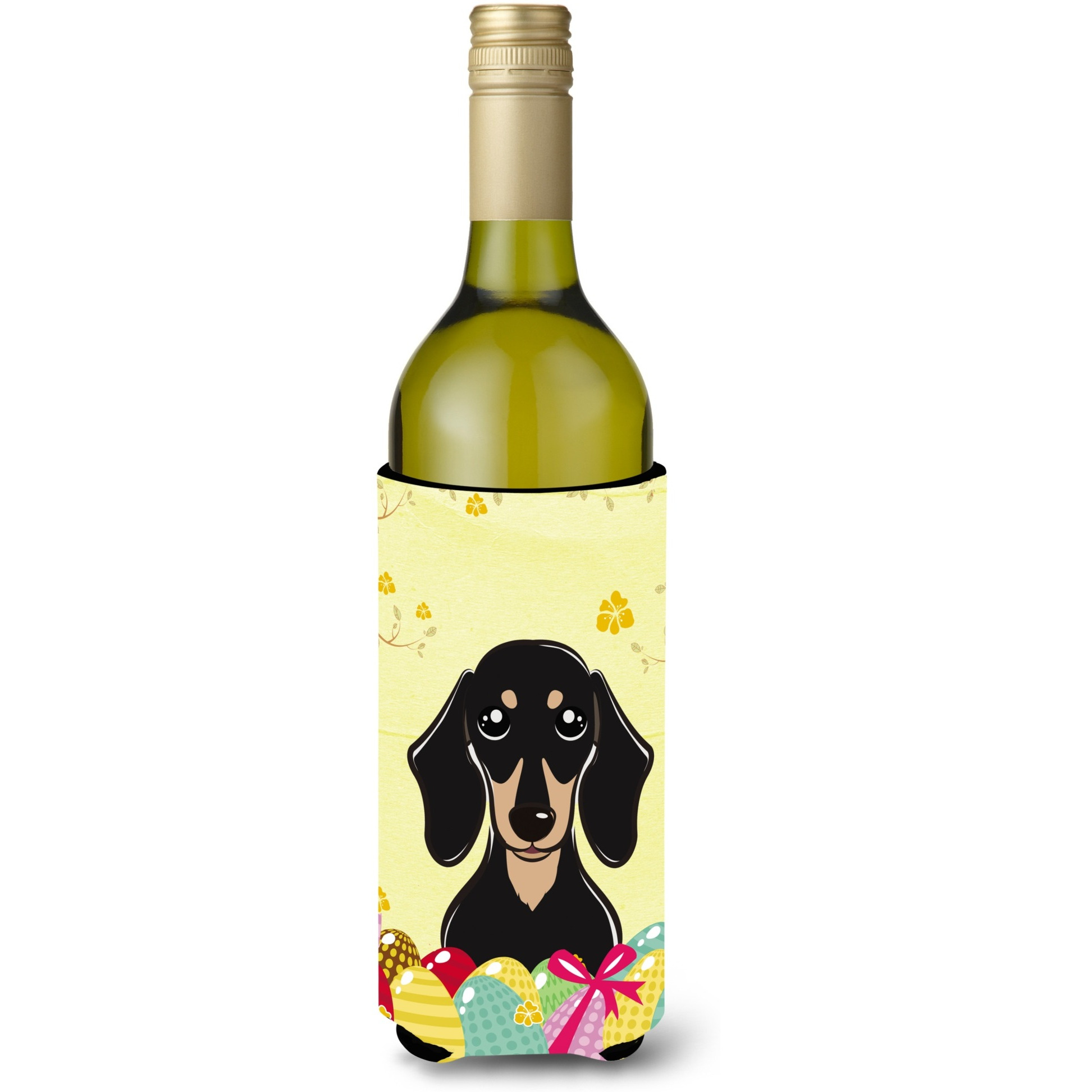 &quotCaroline's Treasures BB1897LITERK "&quotSmooth Black and Tan Dachshund Easter Egg Hunt"" Wine Bottle Hugger Koozie, 750ml, Multicolor"