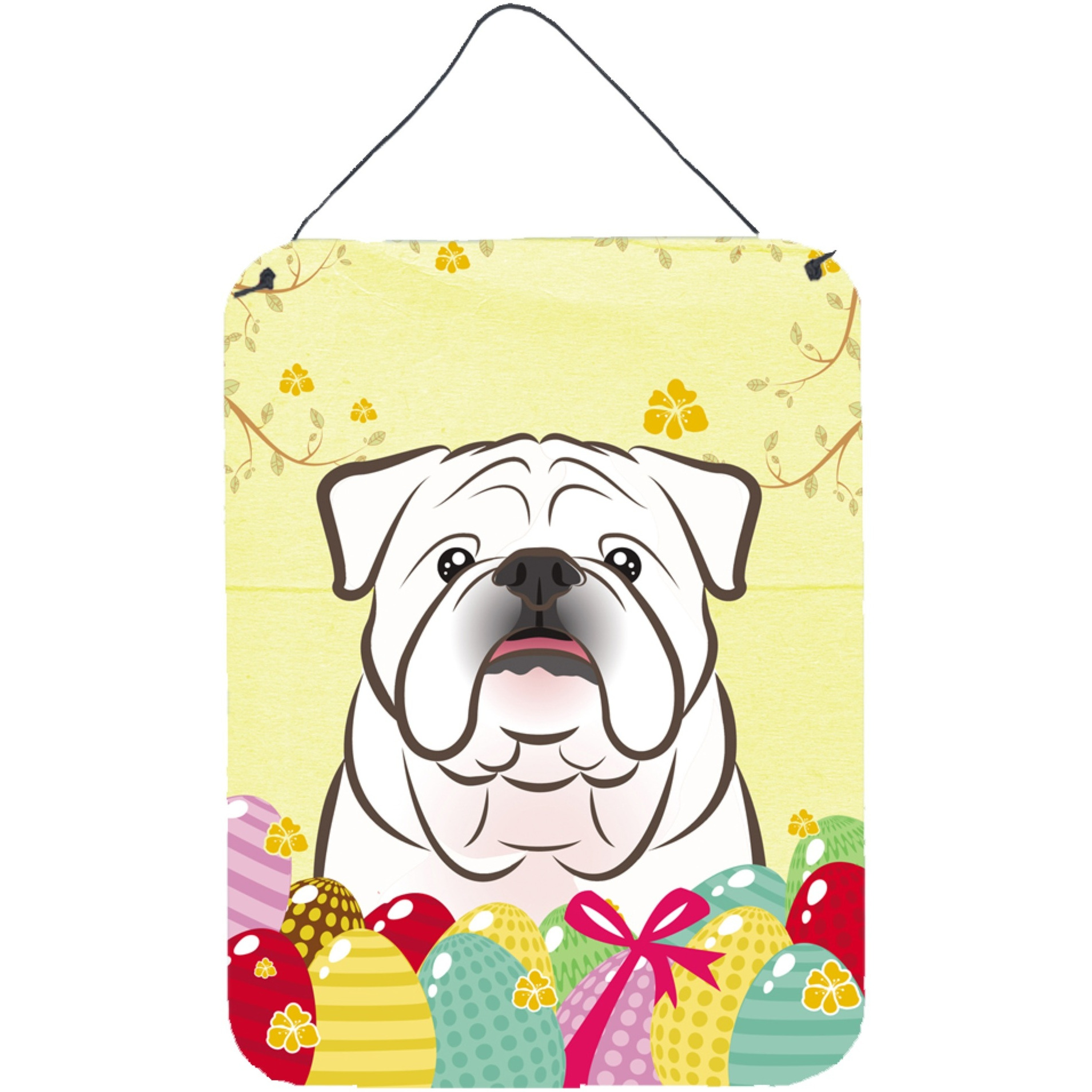 &quotCaroline's Treasures White English Bulldog Easter Egg Hunt Wall or Door Hanging Prints BB1902DS1216, 16"&quotH x 12"&quotW, Multicolor"