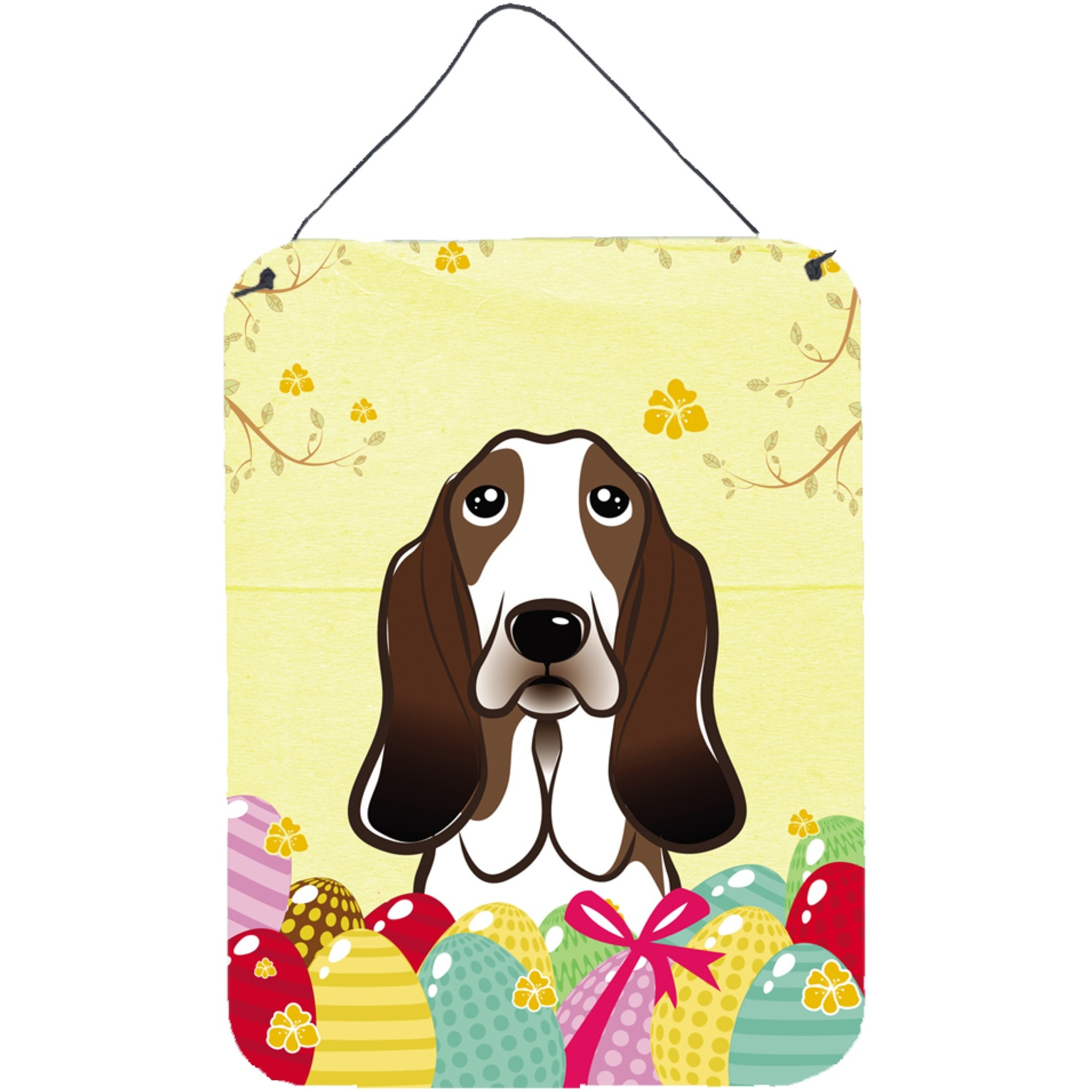 &quotCaroline's Treasures Basset Hound Easter Egg Hunt Wall or Door Hanging Prints BB1925DS1216, 16HX12W, Multicolor"
