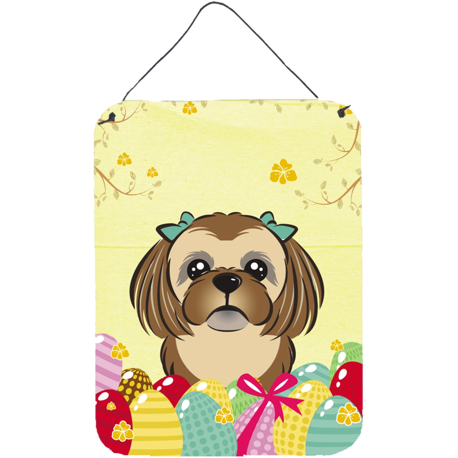 &quotCaroline's Treasures Chocolate Brown Shih Tzu Easter Egg Hunt Wall or Door Hanging Prints BB1931DS1216, 16HX12W, Multicolor"
