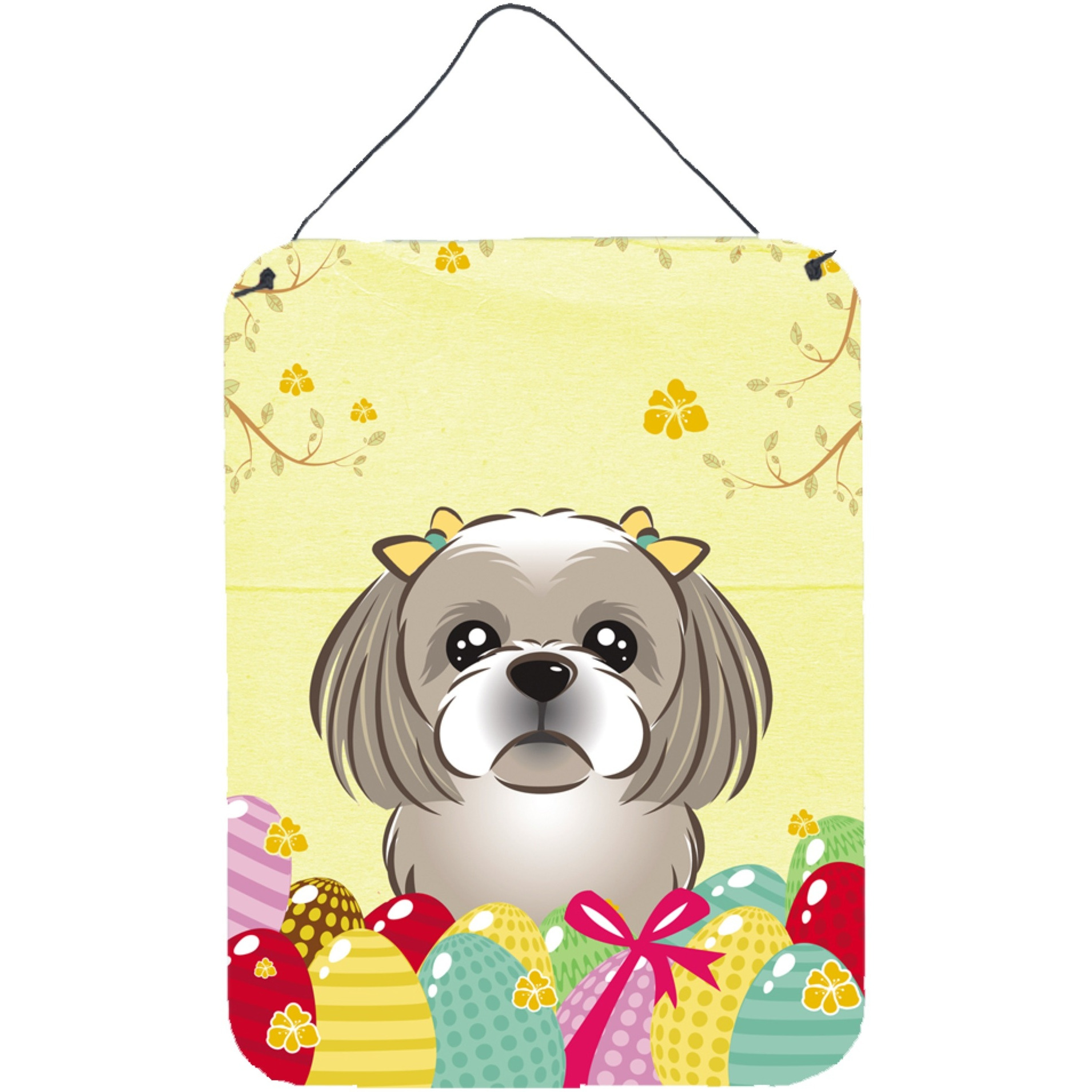 &quotCaroline's Treasures Gray Silver Shih Tzu Easter Egg Hunt Wall or Door Hanging Prints BB1932DS1216, 16HX12W, Multicolor"