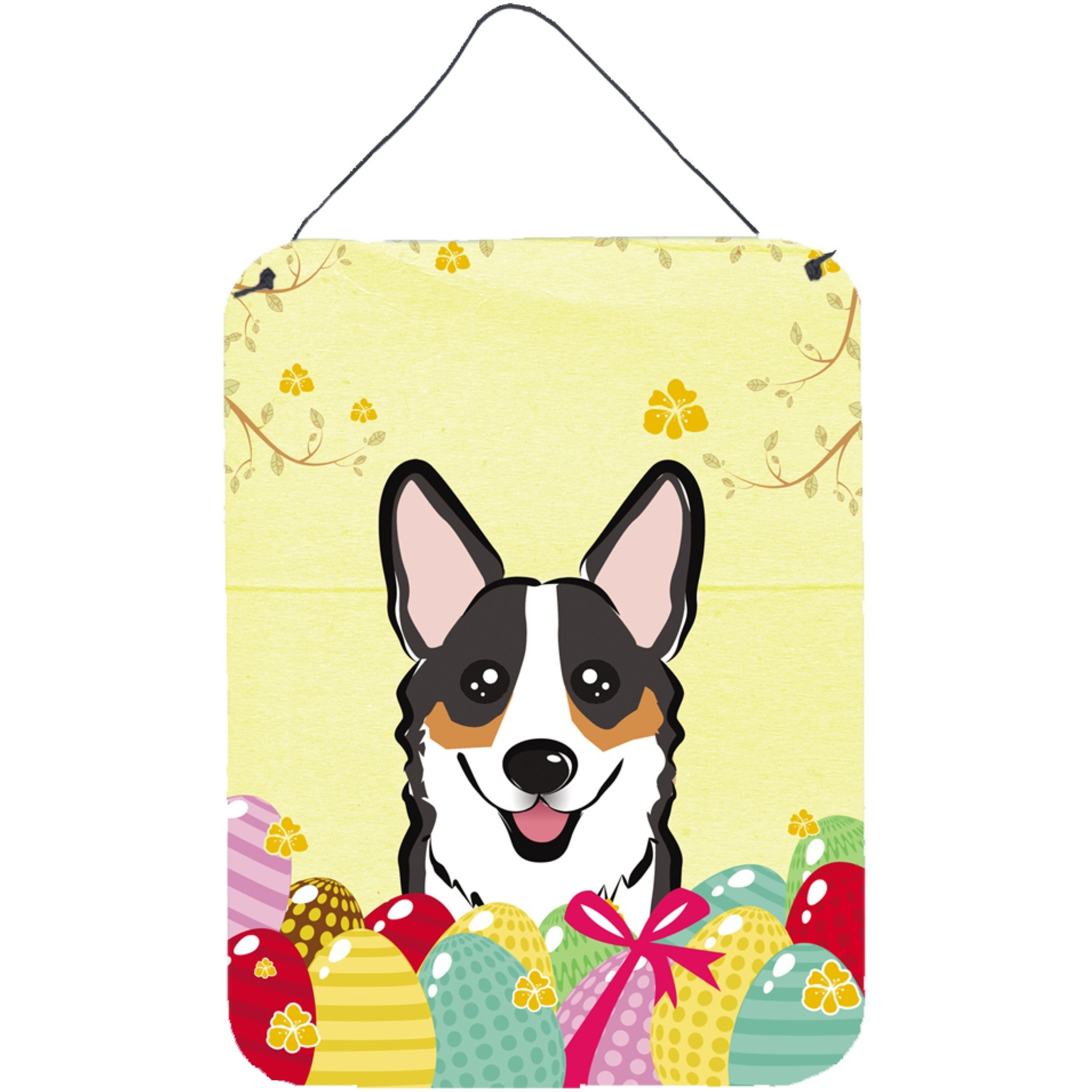 &quotCaroline's Treasures Tricolor Corgi Easter Egg Hunt Wall or Door Hanging Prints BB1937DS1216, 16HX12W, Multicolor"