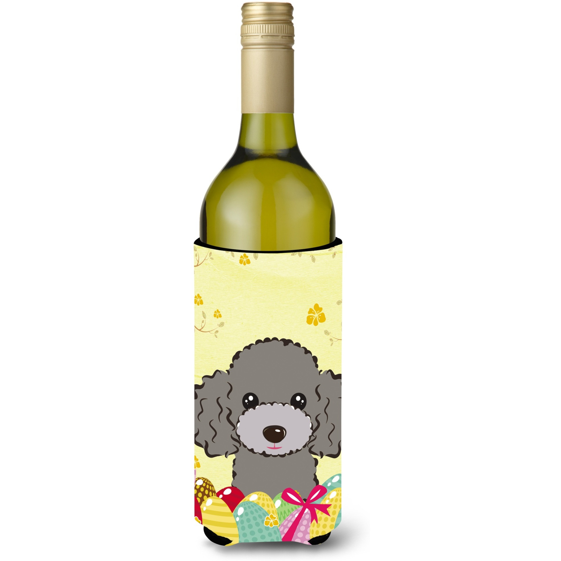 &quotCaroline's Treasures BB1941LITERK "&quotSilver Gray Poodle Easter Egg Hunt"" Wine Bottle Hugger Koozie, 750ml, Multicolor"