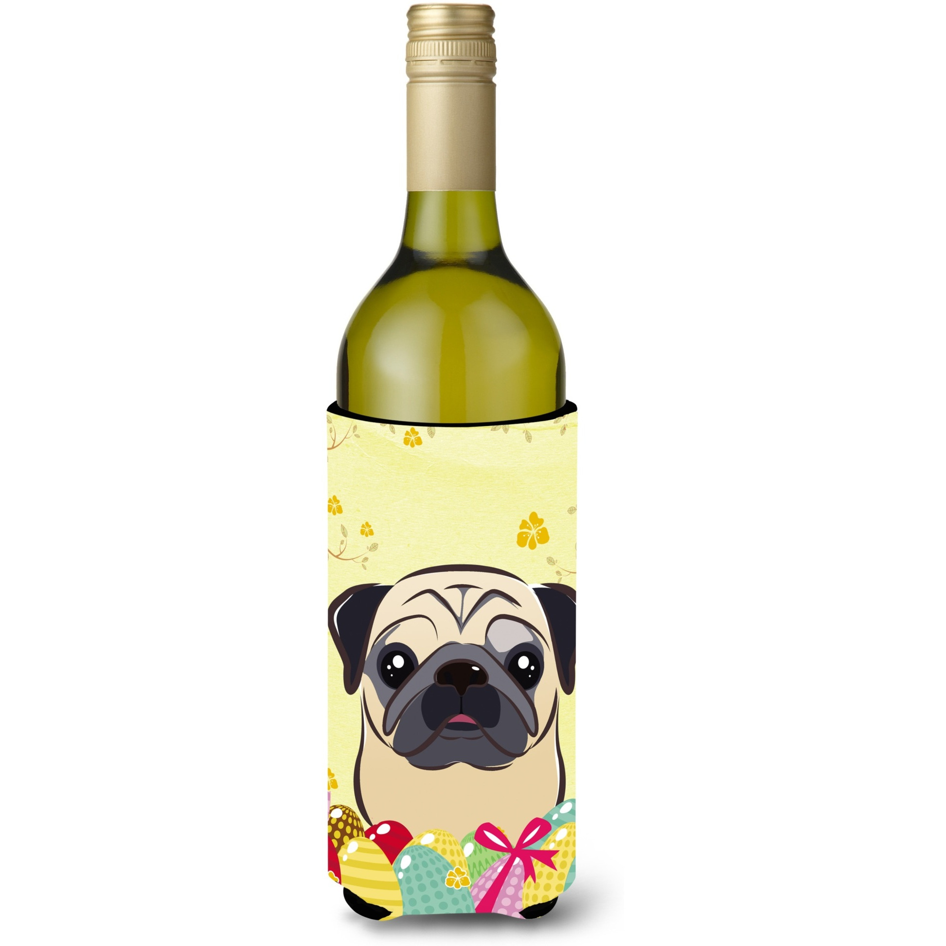 &quotCaroline's Treasures BB1944LITERK "&quotFawn Pug Easter Egg Hunt"" Wine Bottle Hugger Koozie, 750ml, Multicolor"