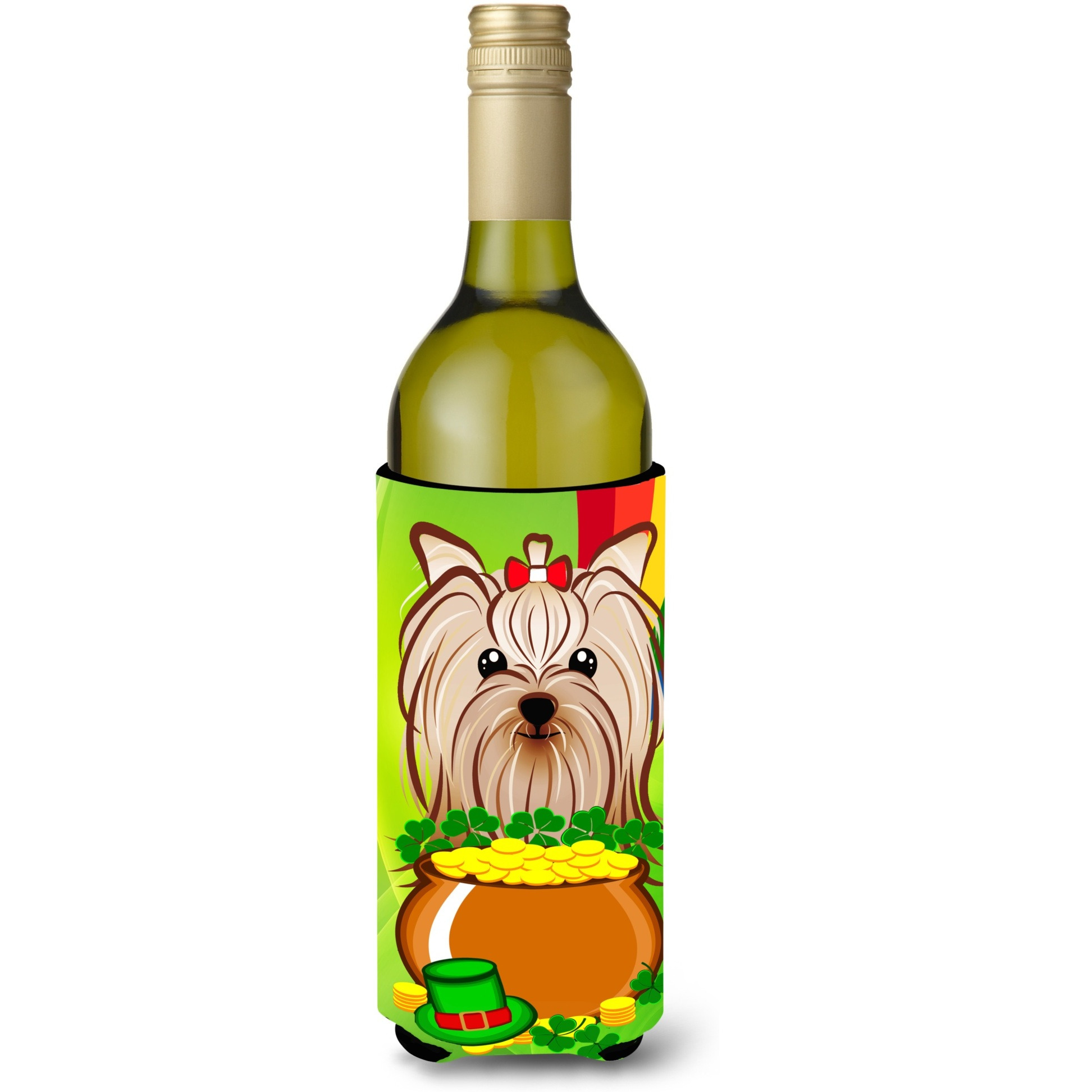 &quotCaroline's Treasures BB1948LITERK "&quotYorkie Yorkshire Terrier St. Patrick's Day"" Wine Bottle Hugger Koozie, 750ml, Multicolor"