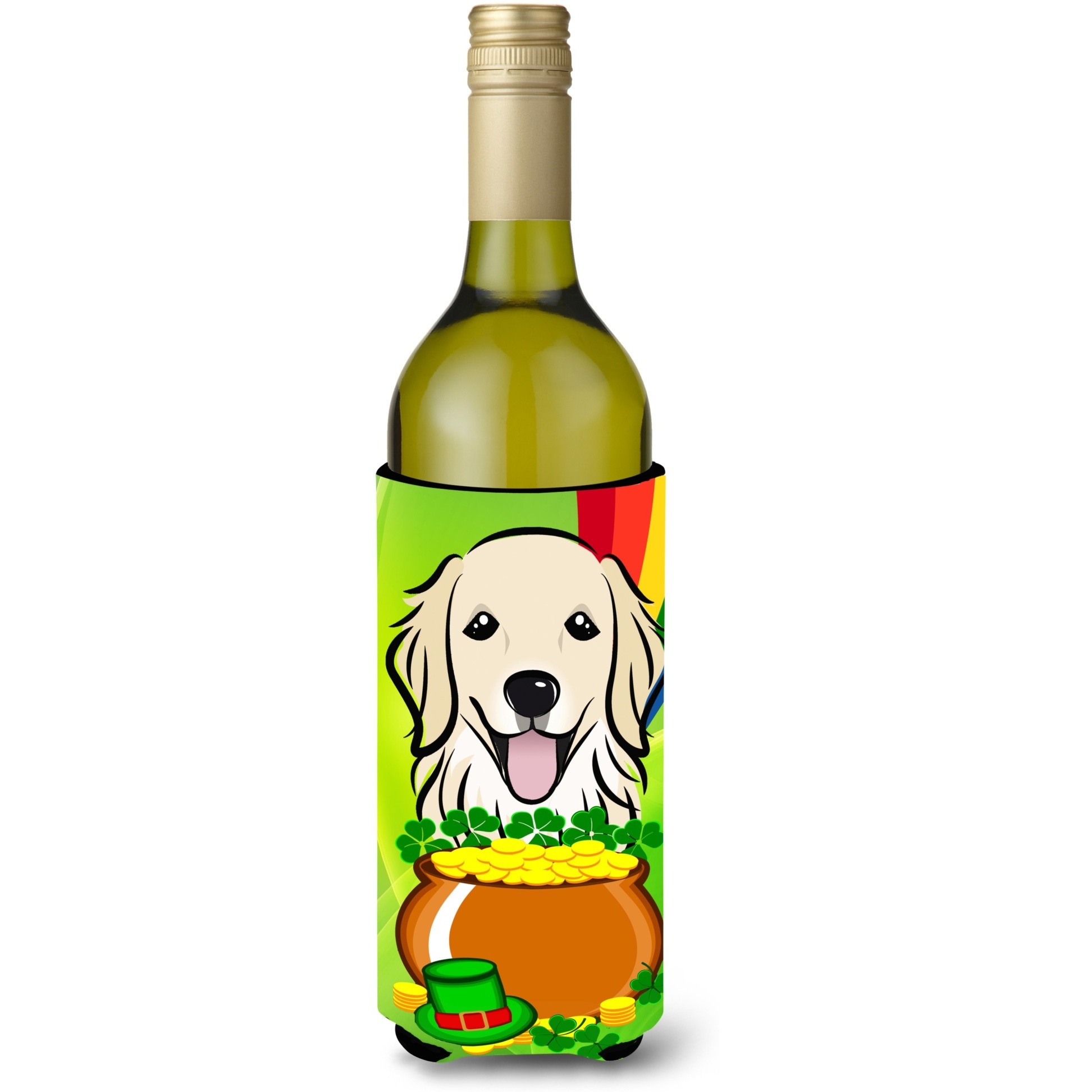 &quotCaroline's Treasures BB1949LITERK "&quotGolden Retriever St. Patrick's Day"" Wine Bottle Hugger Koozie, 750ml, Multicolor"