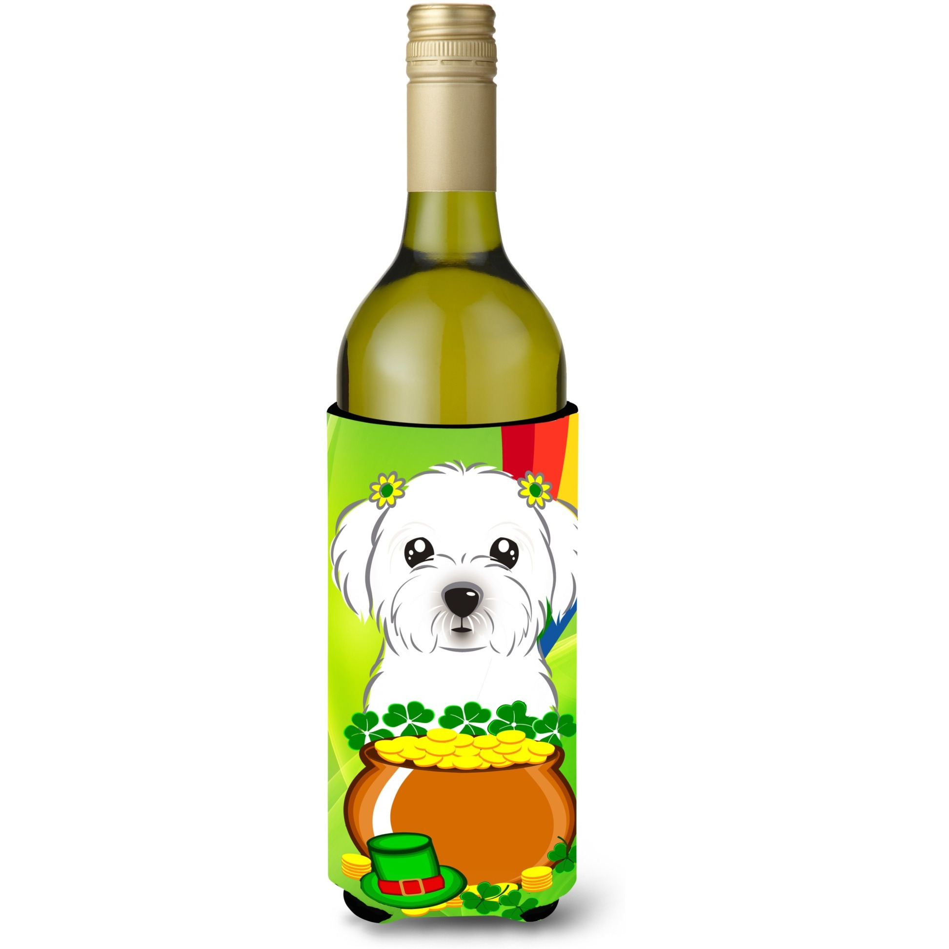 &quotCaroline's Treasures BB1952LITERK "&quotMaltese St. Patrick's Day"" Wine Bottle Hugger Koozie, 750ml, Multicolor"