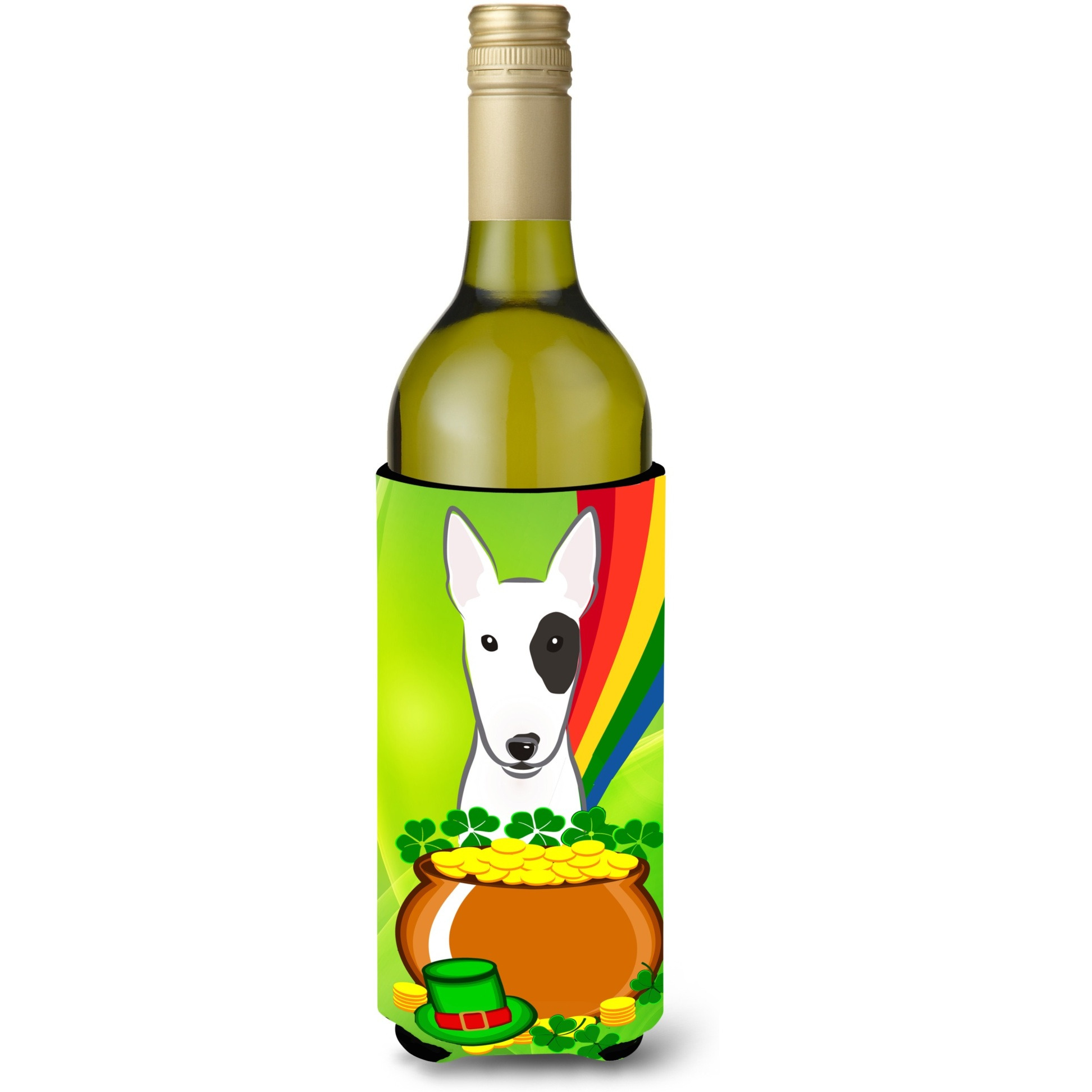 &quotCaroline's Treasures BB1953LITERK "&quotBull Terrier St. Patrick's Day"" Wine Bottle Hugger Koozie, 750ml, Multicolor"