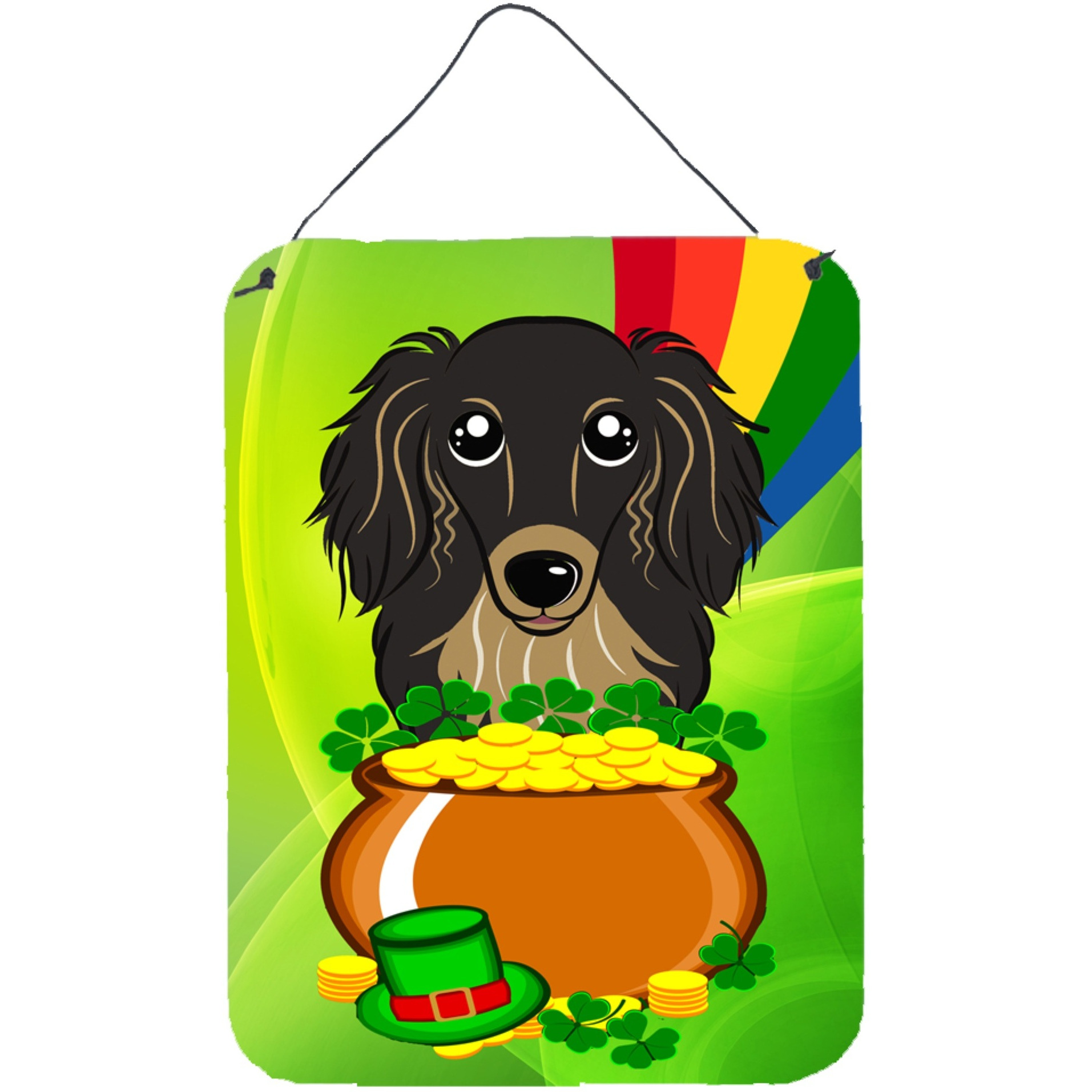 &quotCaroline's Treasures Longhair Black and Tan Dachshund St. Patrick's Day Wall or Door Hanging Prints BB1957DS1216, 16HX12W, Multicolor"