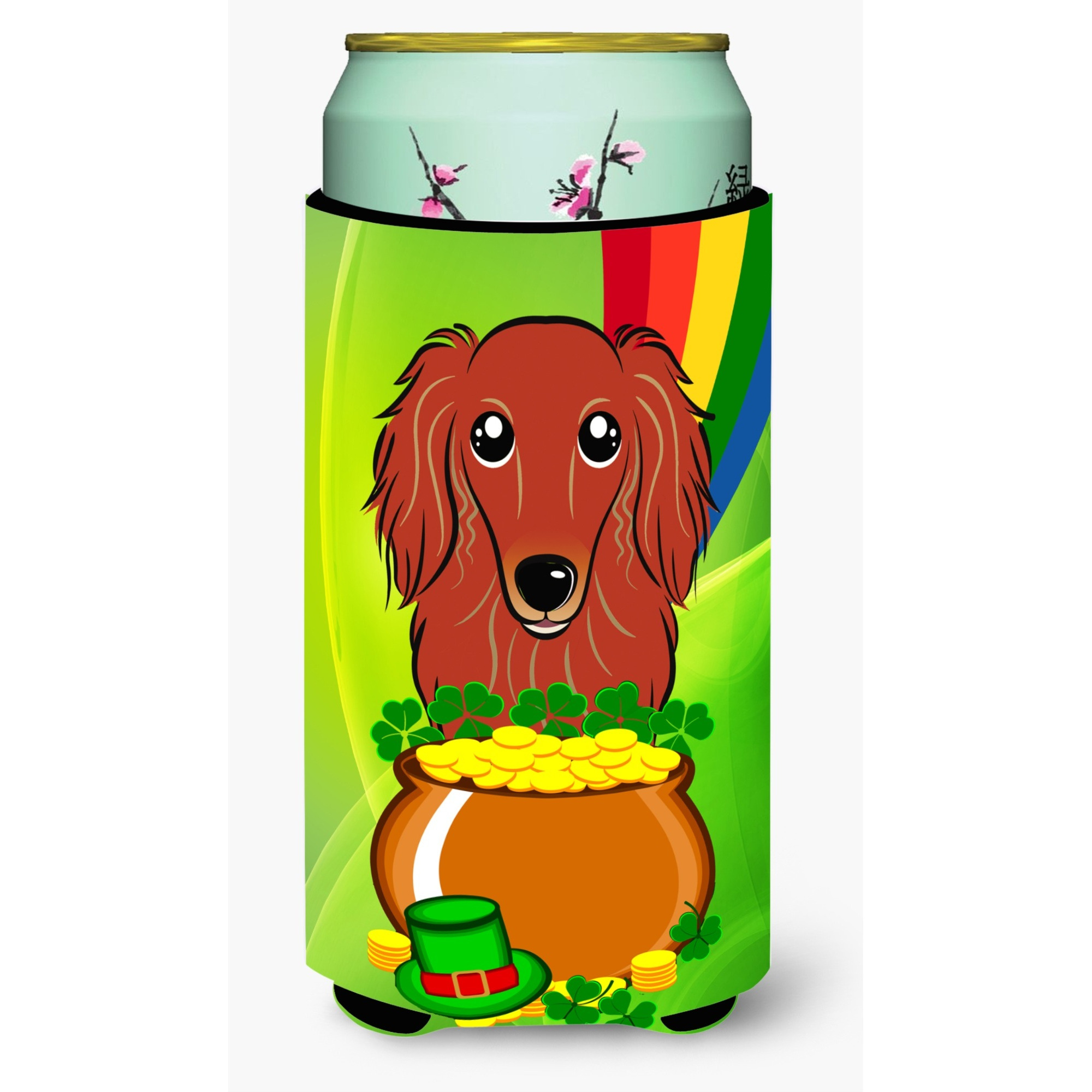 &quotCaroline's Treasures BB1958TBC "&quotLonghair Red Dachshund St. Patrick's Day"" Tall Boy Hugger Koozie, Multicolor"
