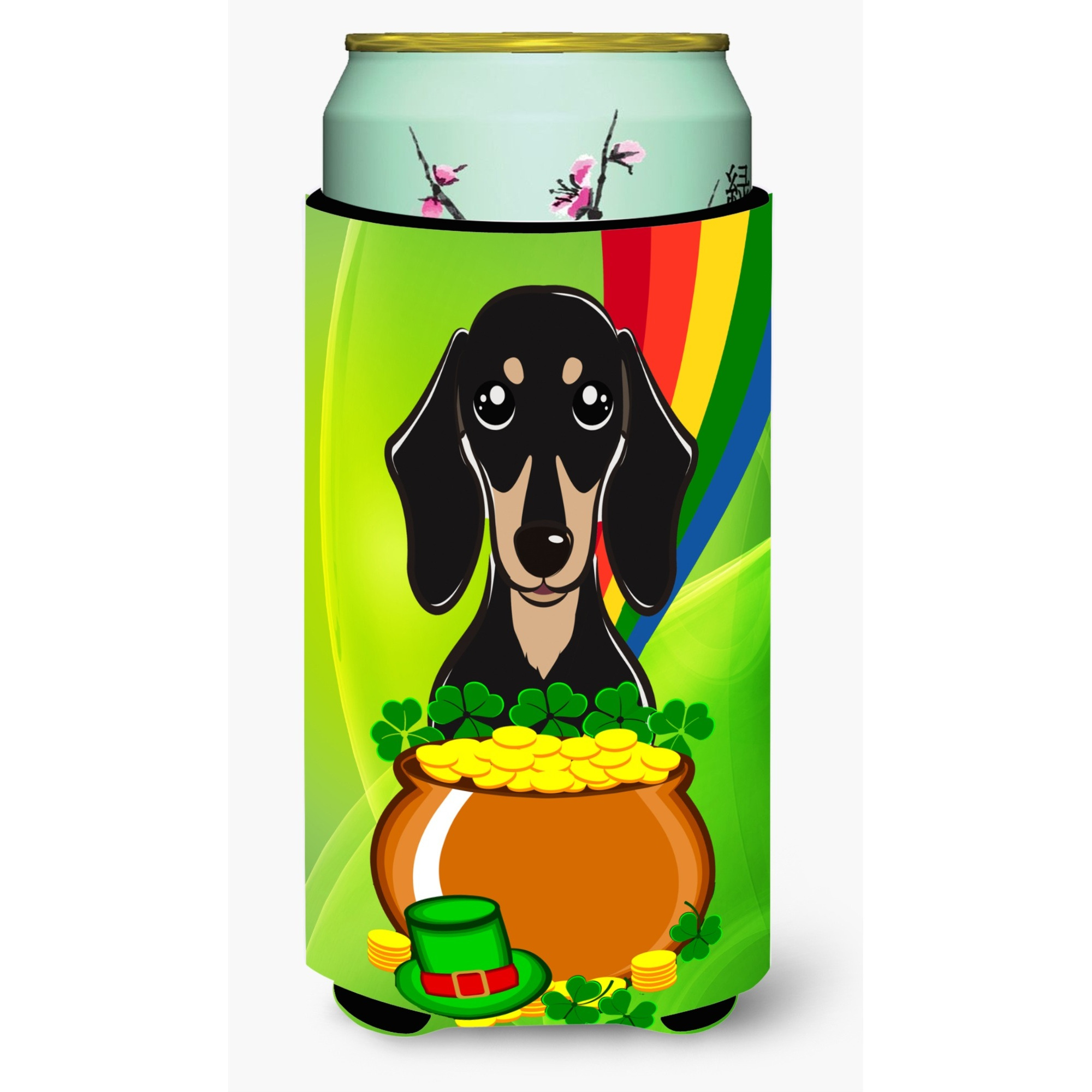 &quotCaroline's Treasures BB1959TBC "&quotSmooth Black and Tan Dachshund St. Patrick's Day"" Tall Boy Hugger Koozie, Multicolor"