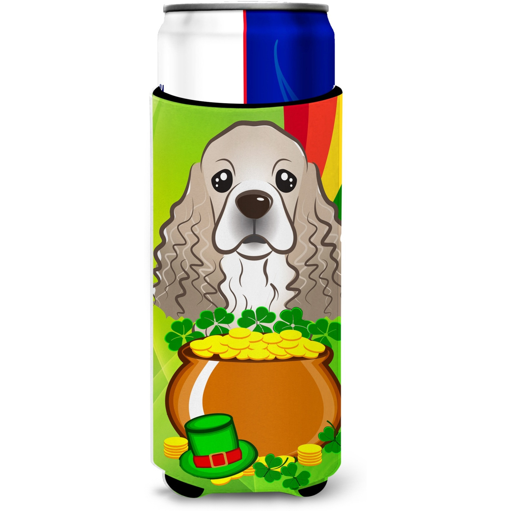 &quotCaroline's Treasures BB1960MUK "&quotCocker Spaniel St. Patrick's Day Michelob Ultra Koozies for Slim Cans, Multicolor"