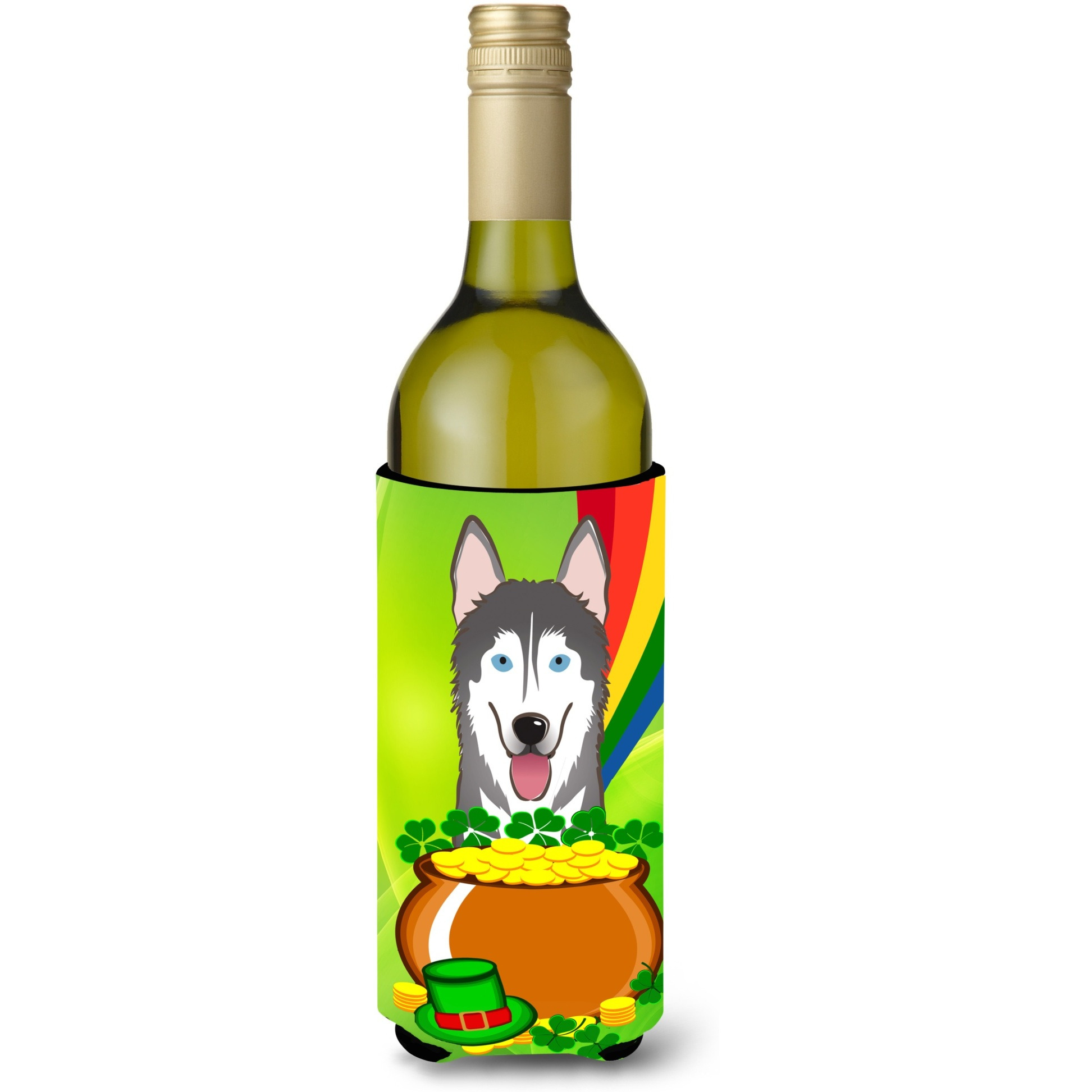 &quotCaroline's Treasures BB1962LITERK "&quotAlaskan Malamute St. Patrick's Day"" Wine Bottle Hugger Koozie, 750ml, Multicolor"