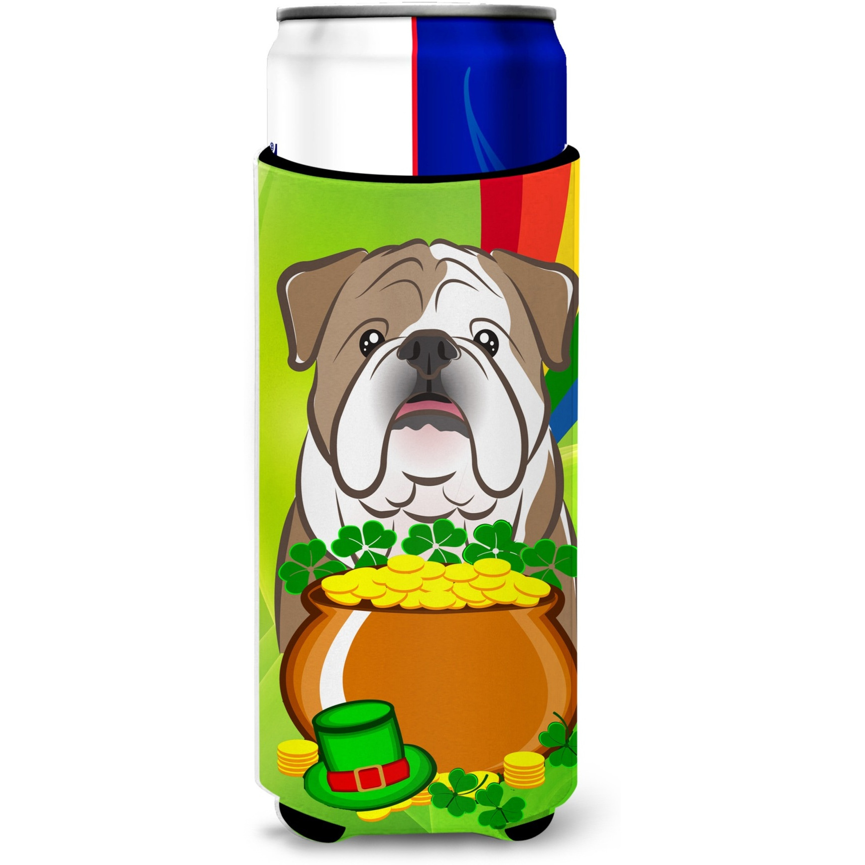 &quotCaroline's Treasures BB1963MUK "&quotEnglish Bulldog St. Patrick's Day Michelob Ultra Koozies for Slim Cans, Multicolor"