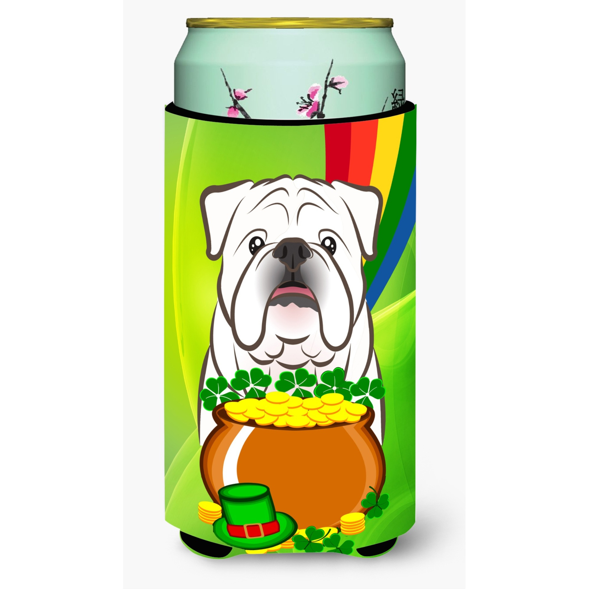 &quotCaroline's Treasures BB1964TBC "&quotWhite English Bulldog St. Patrick's Day"" Tall Boy Hugger Koozie, Multicolor"