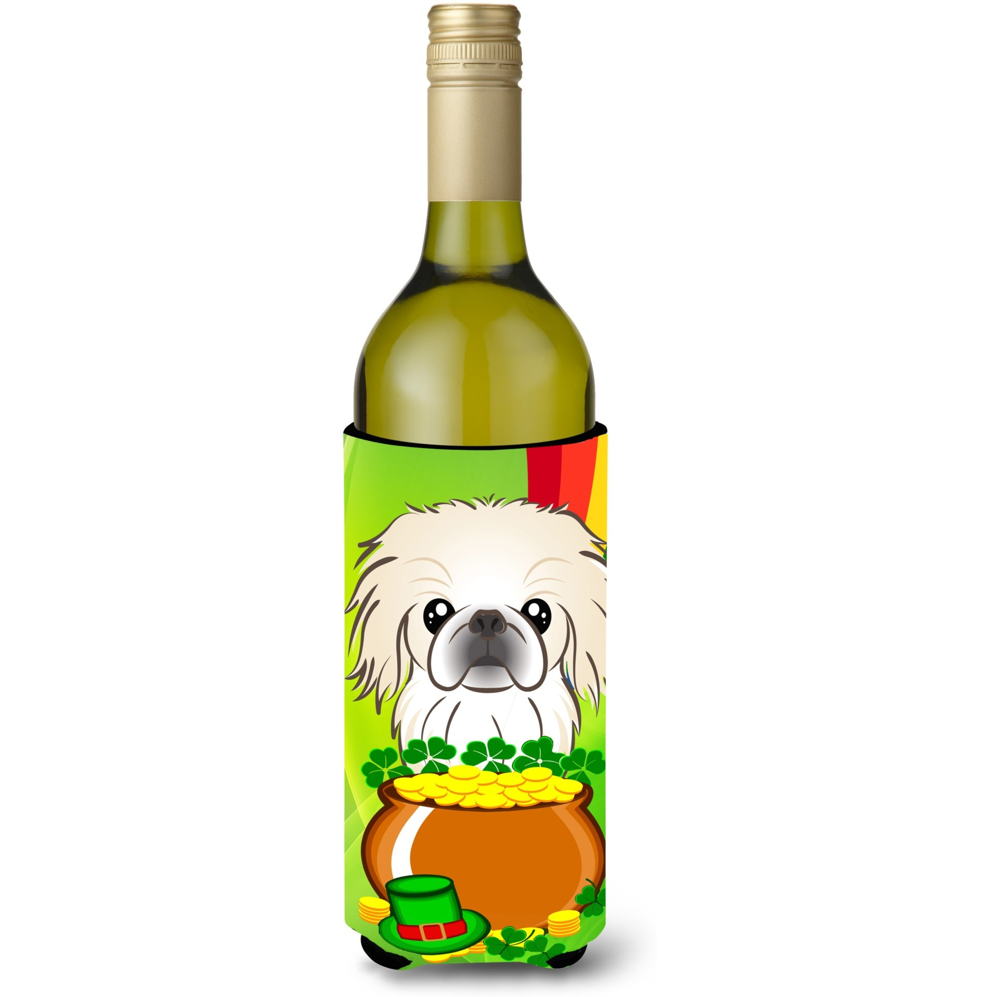 &quotCaroline's Treasures BB1965LITERK "&quotPekingese St. Patrick's Day"" Wine Bottle Hugger Koozie, 750ml, Multicolor"