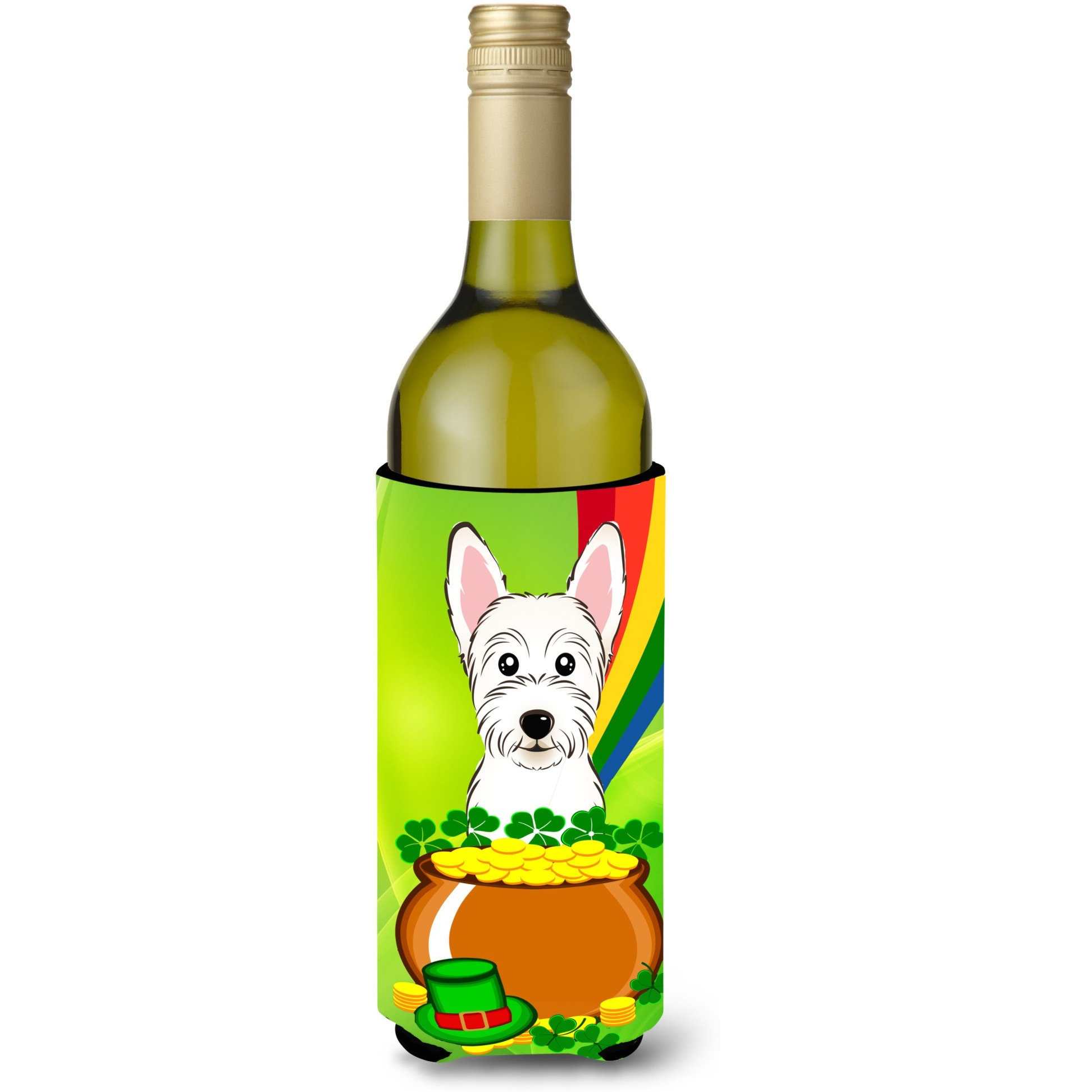 &quotCaroline's Treasures BB1970LITERK "&quotWestie St. Patrick's Day"" Wine Bottle Hugger Koozie, 750ml, Multicolor"