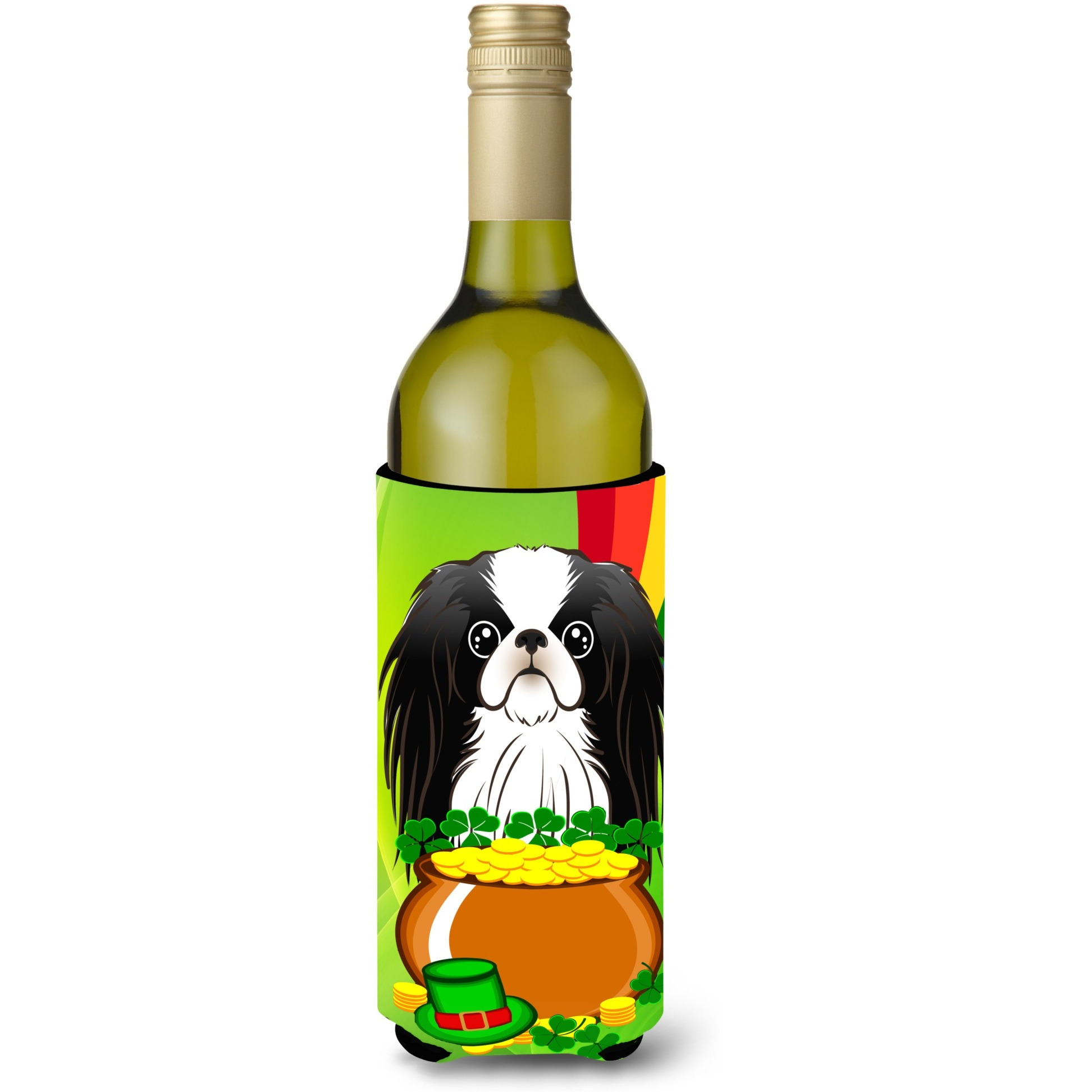 &quotCaroline's Treasures BB1974LITERK "&quotJapanese Chin St. Patrick's Day"" Wine Bottle Hugger Koozie, 750ml, Multicolor"