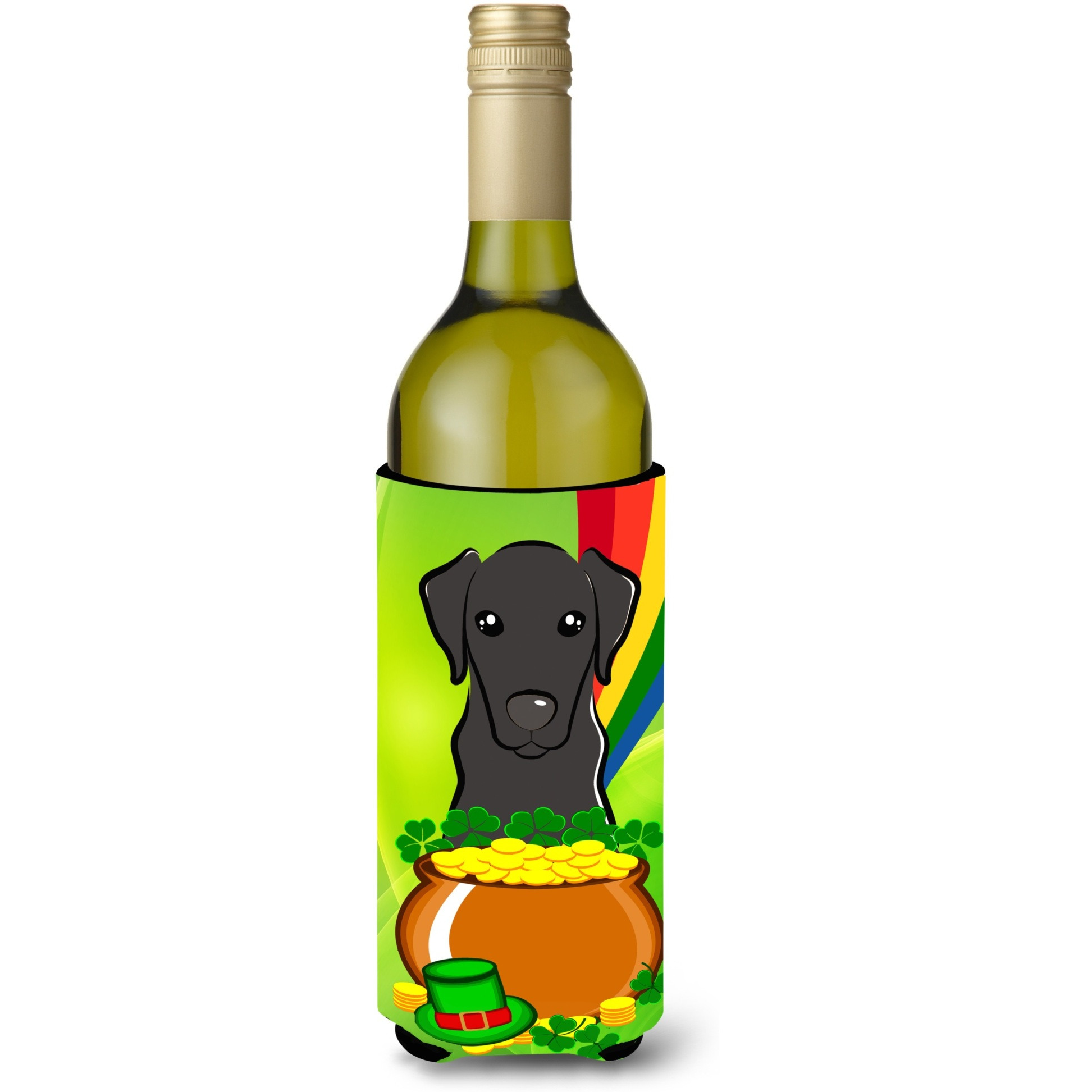 &quotCaroline's Treasures BB1979LITERK "&quotBlack Labrador St. Patrick's Day"" Wine Bottle Hugger Koozie, 750ml, Multicolor"