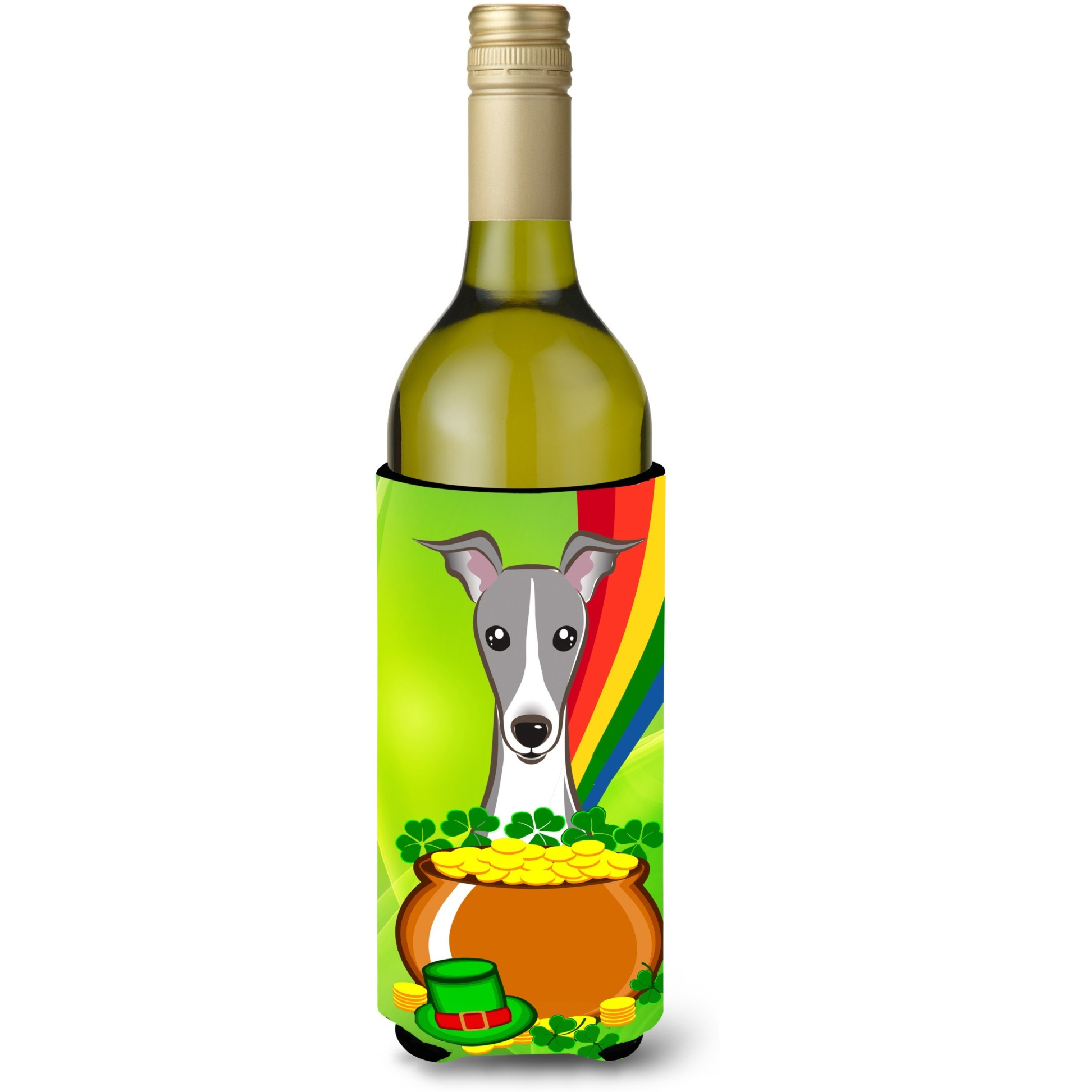 &quotCaroline's Treasures BB1980LITERK "&quotItalian Greyhound St. Patrick's Day"" Wine Bottle Hugger Koozie, 750ml, Multicolor"