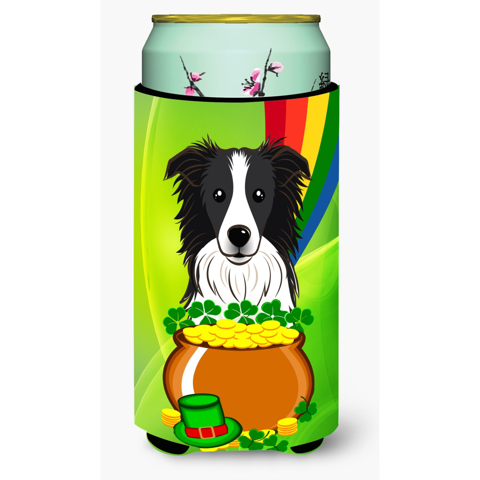 &quotCaroline's Treasures BB1985TBC "&quotBorder Collie St. Patrick's Day"" Tall Boy Hugger Koozie, Multicolor"