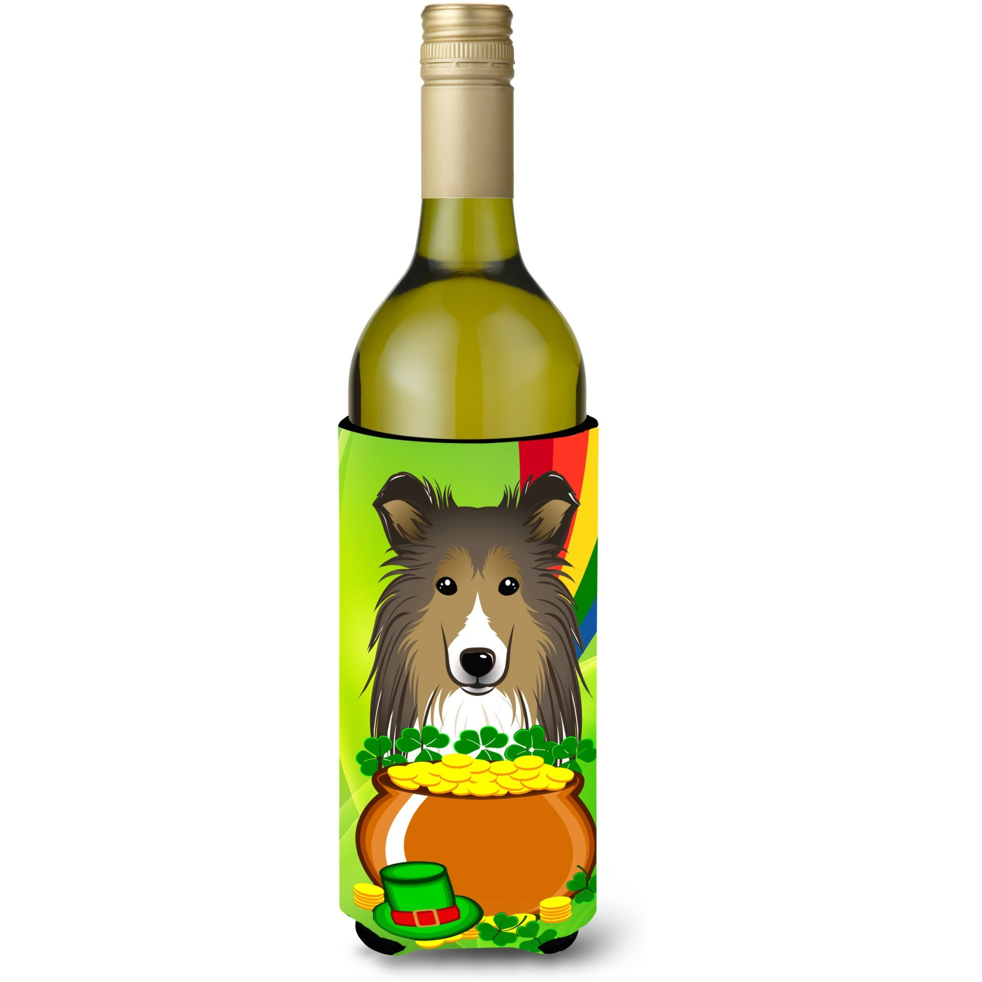 &quotCaroline's Treasures BB1986LITERK "&quotSheltie St. Patrick's Day"" Wine Bottle Hugger Koozie, 750ml, Multicolor"