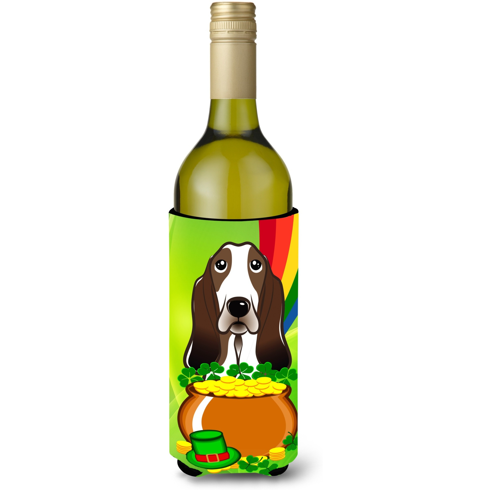 &quotCaroline's Treasures BB1987LITERK "&quotBasset Hound St. Patrick's Day"" Wine Bottle Hugger Koozie, 750ml, Multicolor"