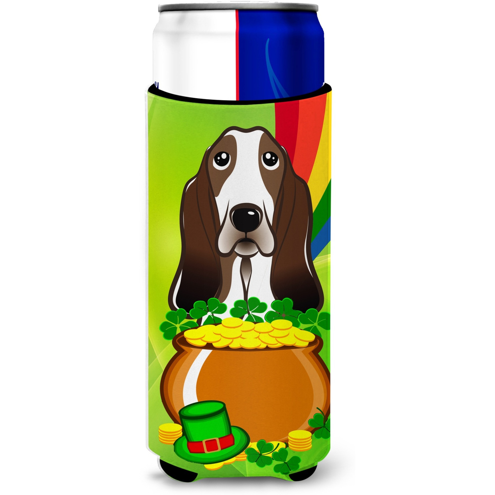 &quotCaroline's Treasures BB1987MUK "&quotBasset Hound St. Patrick's Day Michelob Ultra Koozies for Slim Cans, Multicolor"