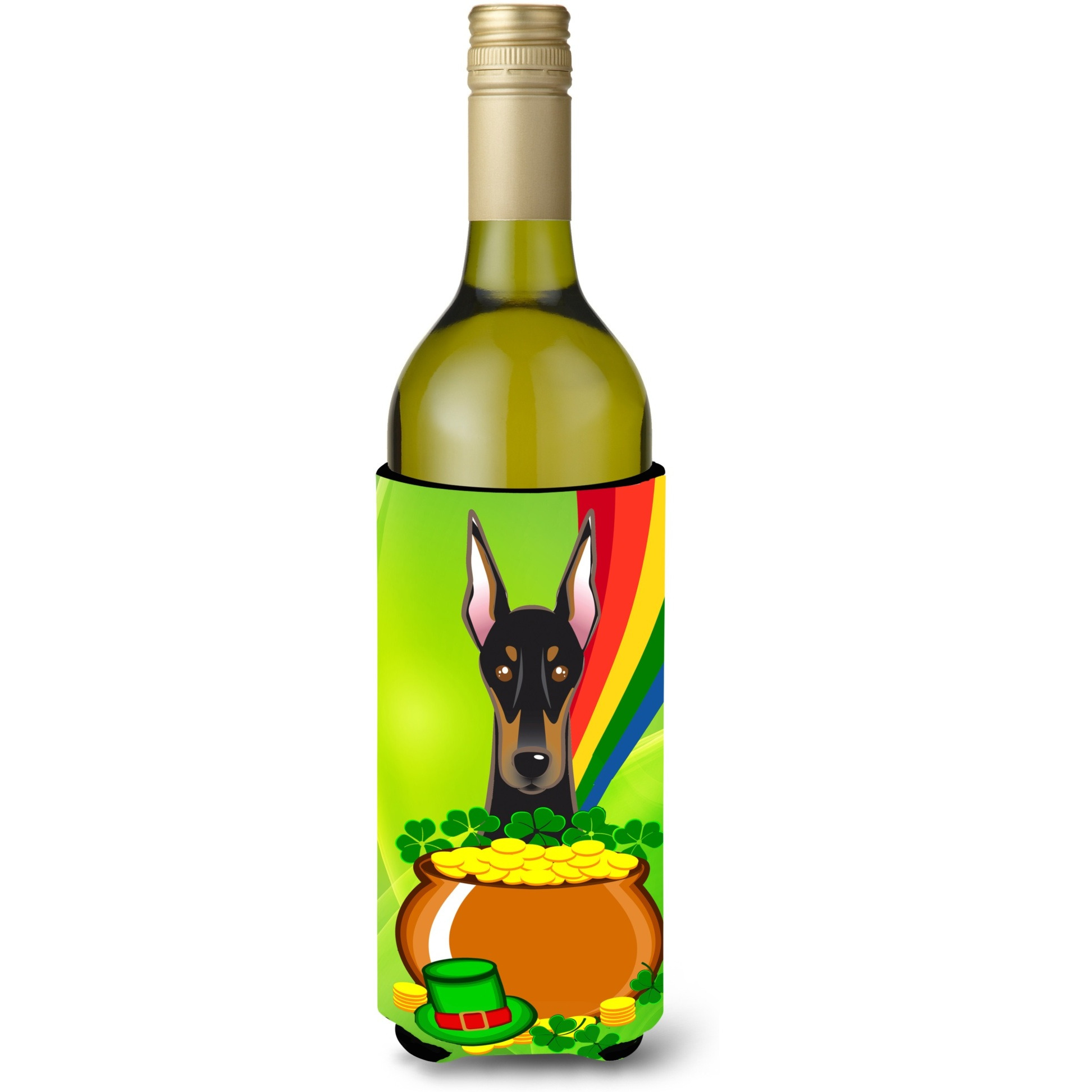 &quotCaroline's Treasures BB1989LITERK "&quotDoberman St. Patrick's Day"" Wine Bottle Hugger Koozie, 750ml, Multicolor"