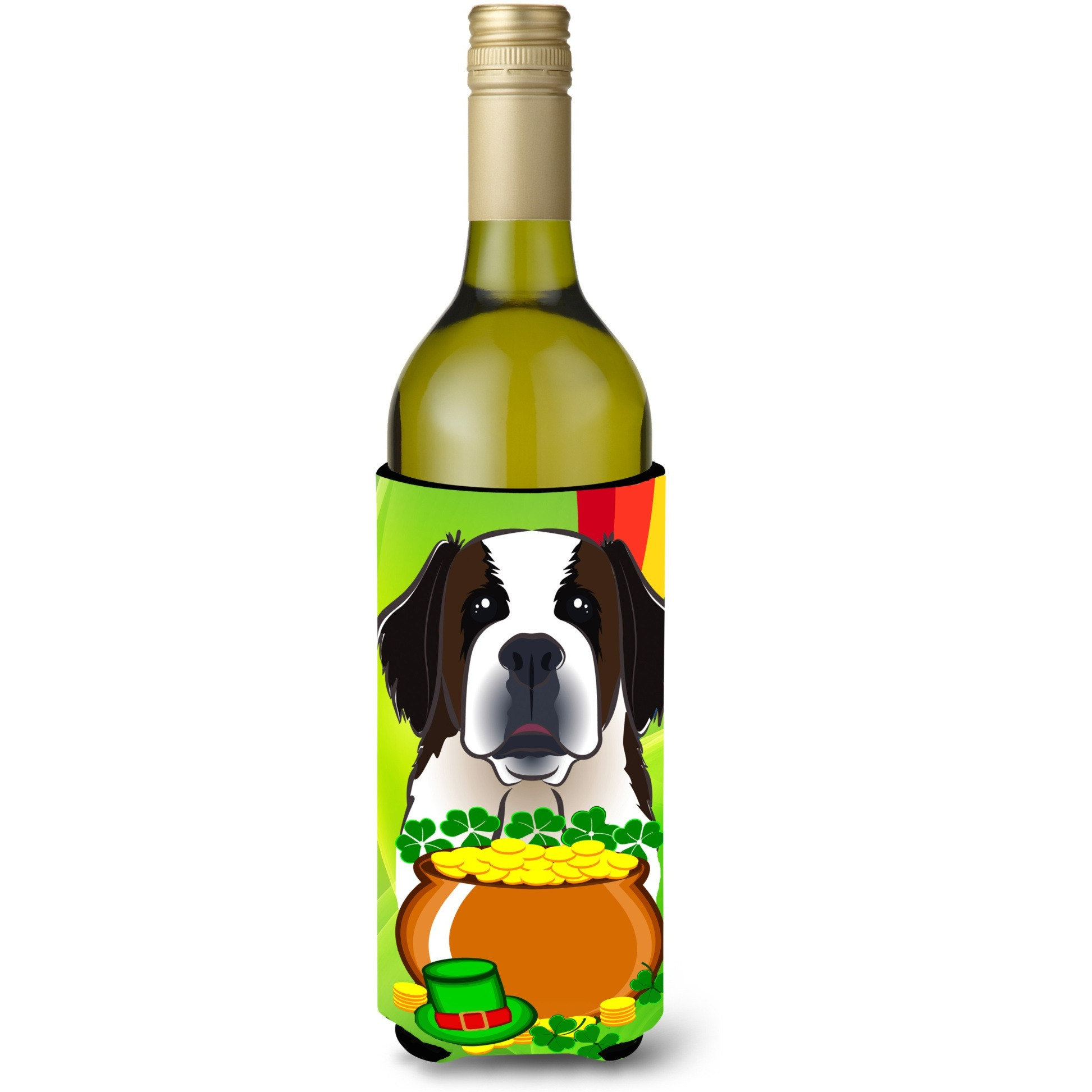 &quotCaroline's Treasures BB1990LITERK "&quotSaint Bernard St. Patrick's Day"" Wine Bottle Hugger Koozie, 750ml, Multicolor"