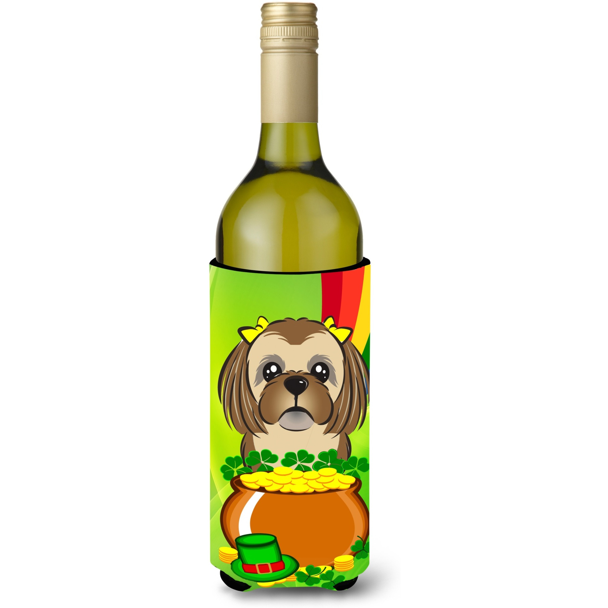 &quotCaroline's Treasures BB1993LITERK "&quotChocolate Brown Shih Tzu St. Patrick's Day"" Wine Bottle Hugger Koozie, 750ml, Multicolor"