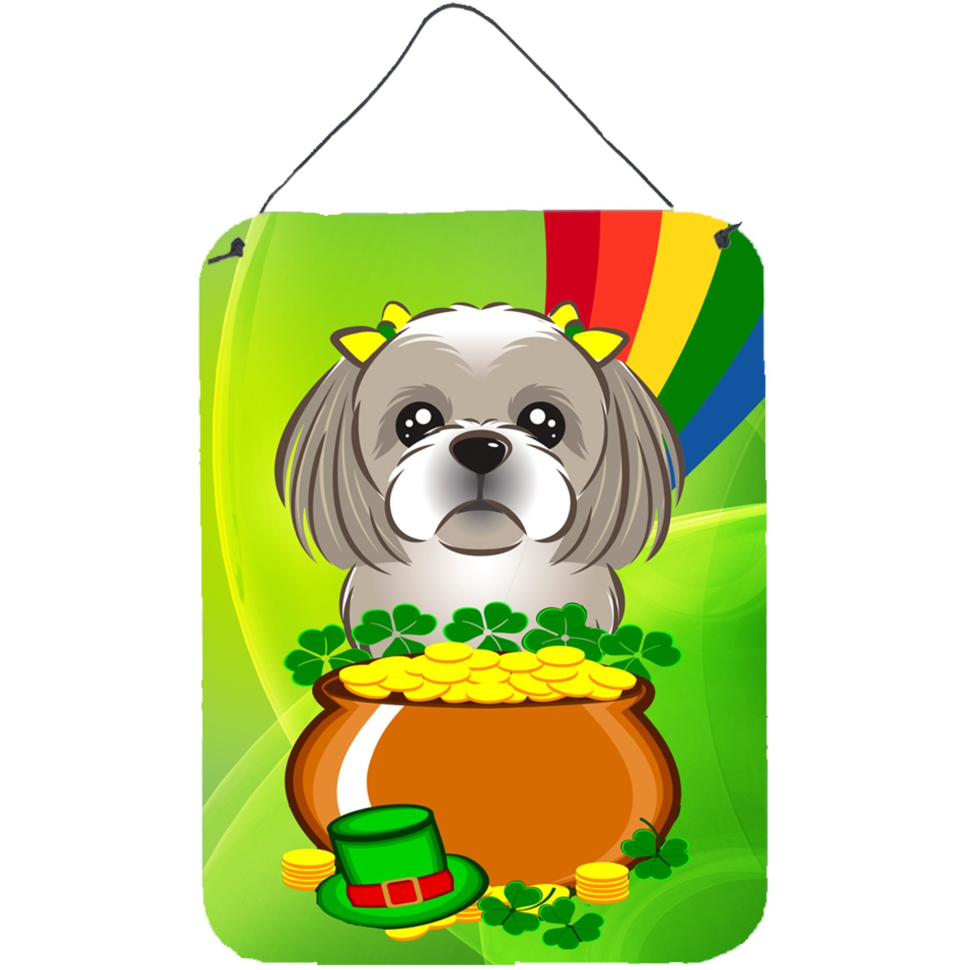 &quotCaroline's Treasures Gray Silver Shih Tzu St. Patrick's Day Wall or Door Hanging Prints BB1994DS1216, 16HX12W, Multicolor"