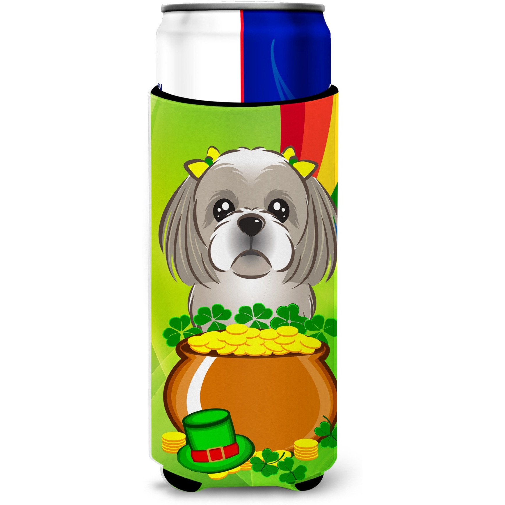 &quotCaroline's Treasures BB1994MUK "&quotGray Silver Shih Tzu St. Patrick's Day Michelob Ultra Koozies for Slim Cans, Multicolor"