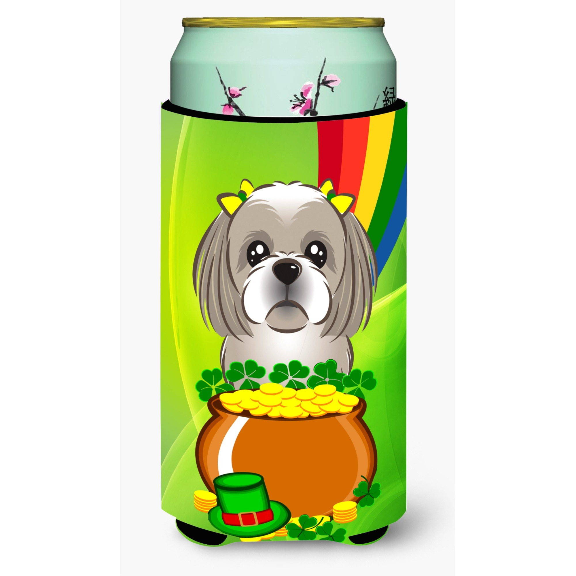 &quotCaroline's Treasures BB1994TBC "&quotGray Silver Shih Tzu St. Patrick's Day"" Tall Boy Hugger Koozie, Multicolor"