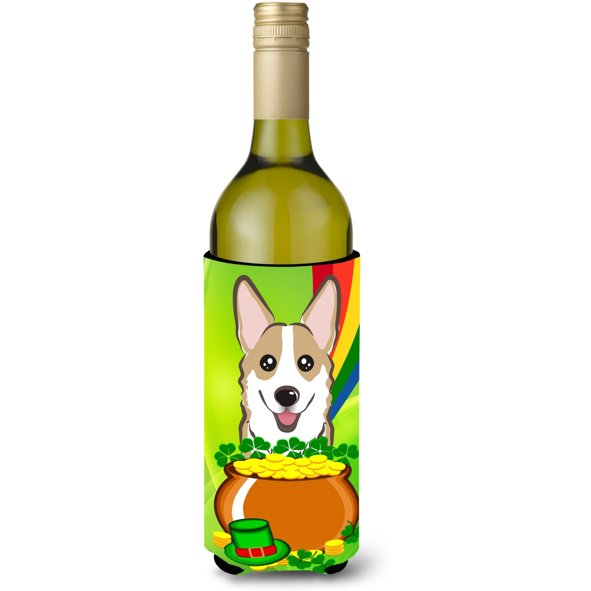 &quotCaroline's Treasures BB1997LITERK "&quotSable Corgi St. Patrick's Day"" Wine Bottle Hugger Koozie, 750ml, Multicolor"