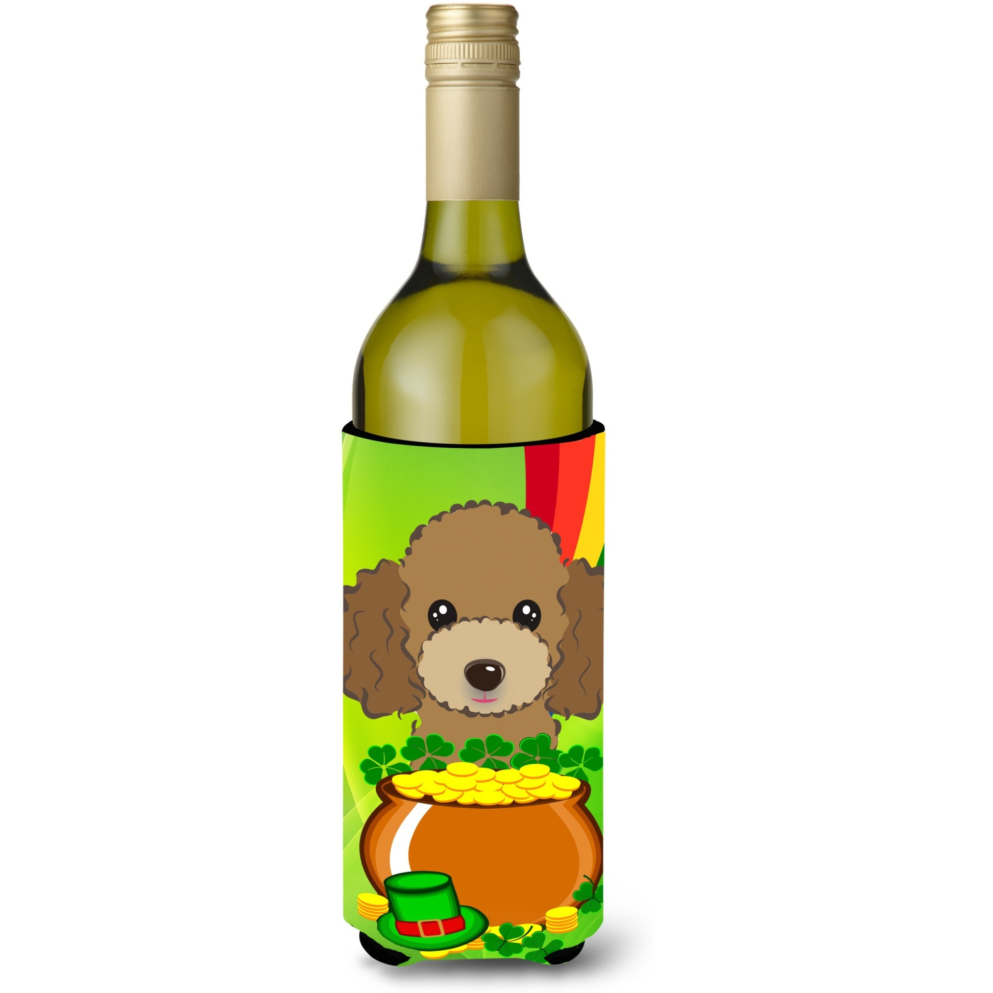 &quotCaroline's Treasures BB2000LITERK "&quotChocolate Brown Poodle St. Patrick's Day"" Wine Bottle Hugger Koozie, 750ml, Multicolor"